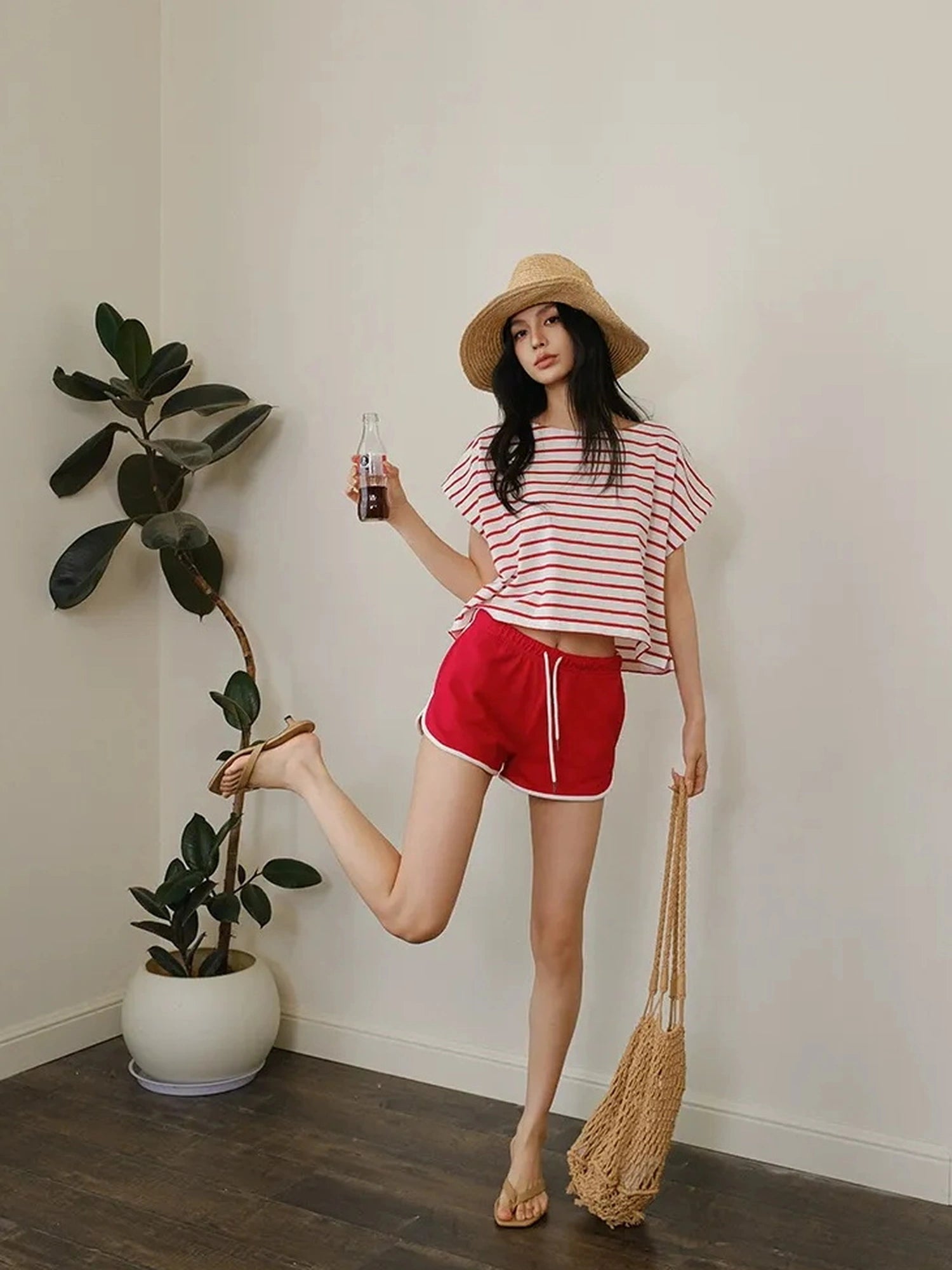 FU FRESH UP Striped Cotton Athletic Shorts Set