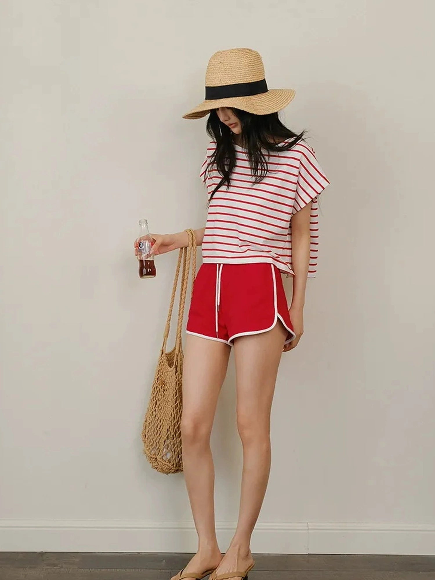 FU FRESH UP Striped Cotton Athletic Shorts Set