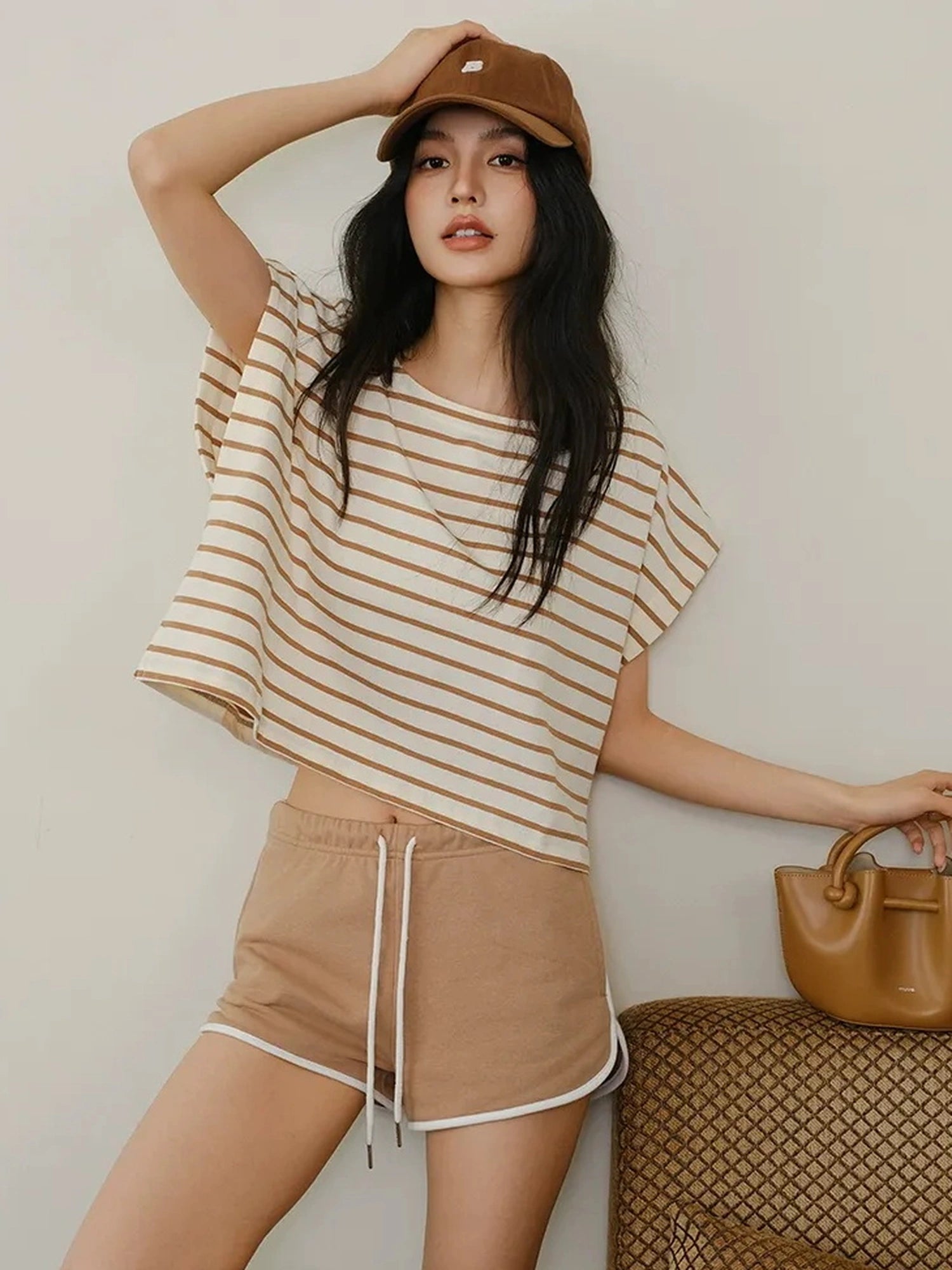 FU FRESH UP Striped Cotton Athletic Shorts Set