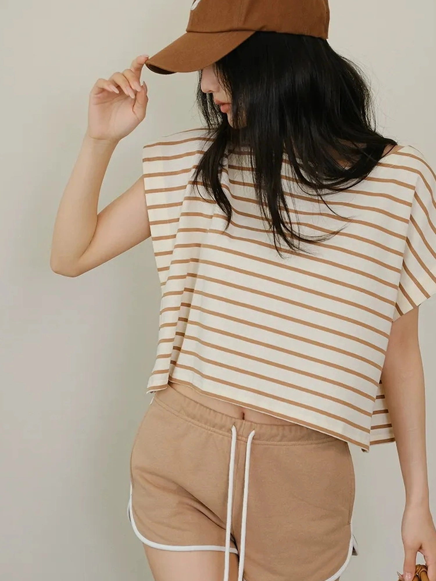 FU FRESH UP Striped Cotton Athletic Shorts Set