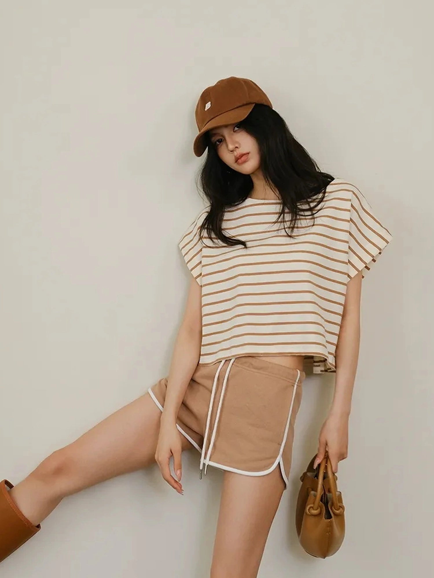 FU FRESH UP Striped Cotton Athletic Shorts Set