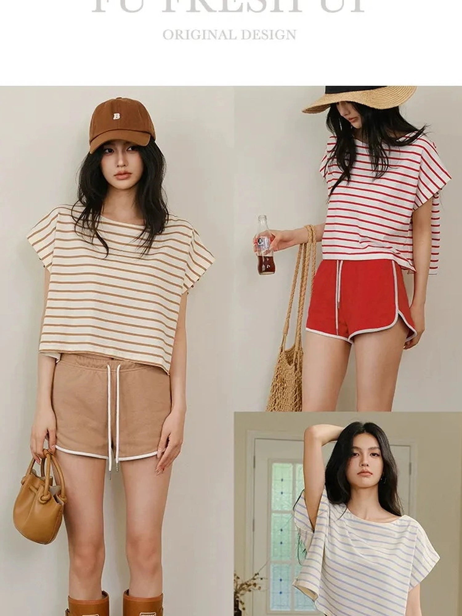 FU FRESH UP Striped Cotton Athletic Shorts Set