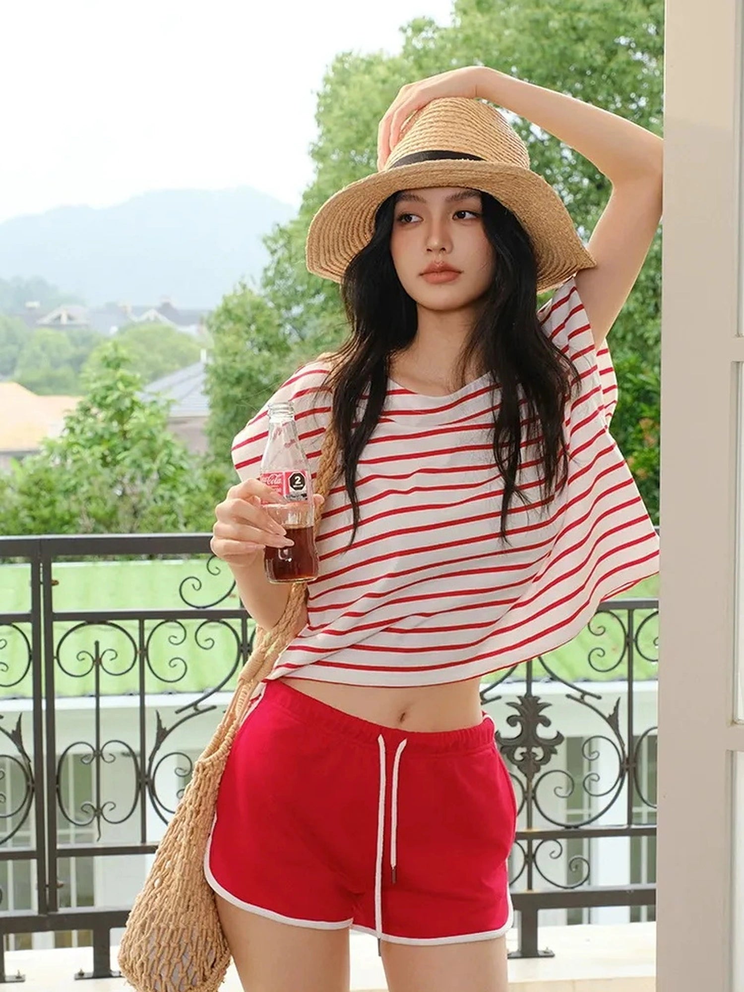 FU FRESH UP Striped Cotton Athletic Shorts Set