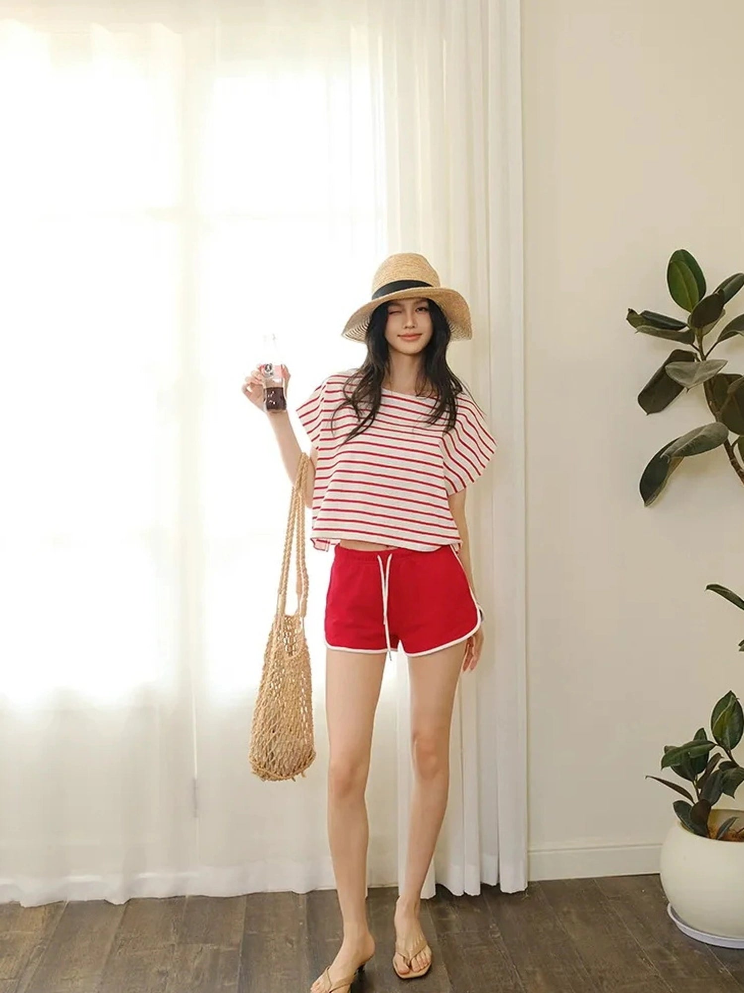 FU FRESH UP Striped Cotton Athletic Shorts Set