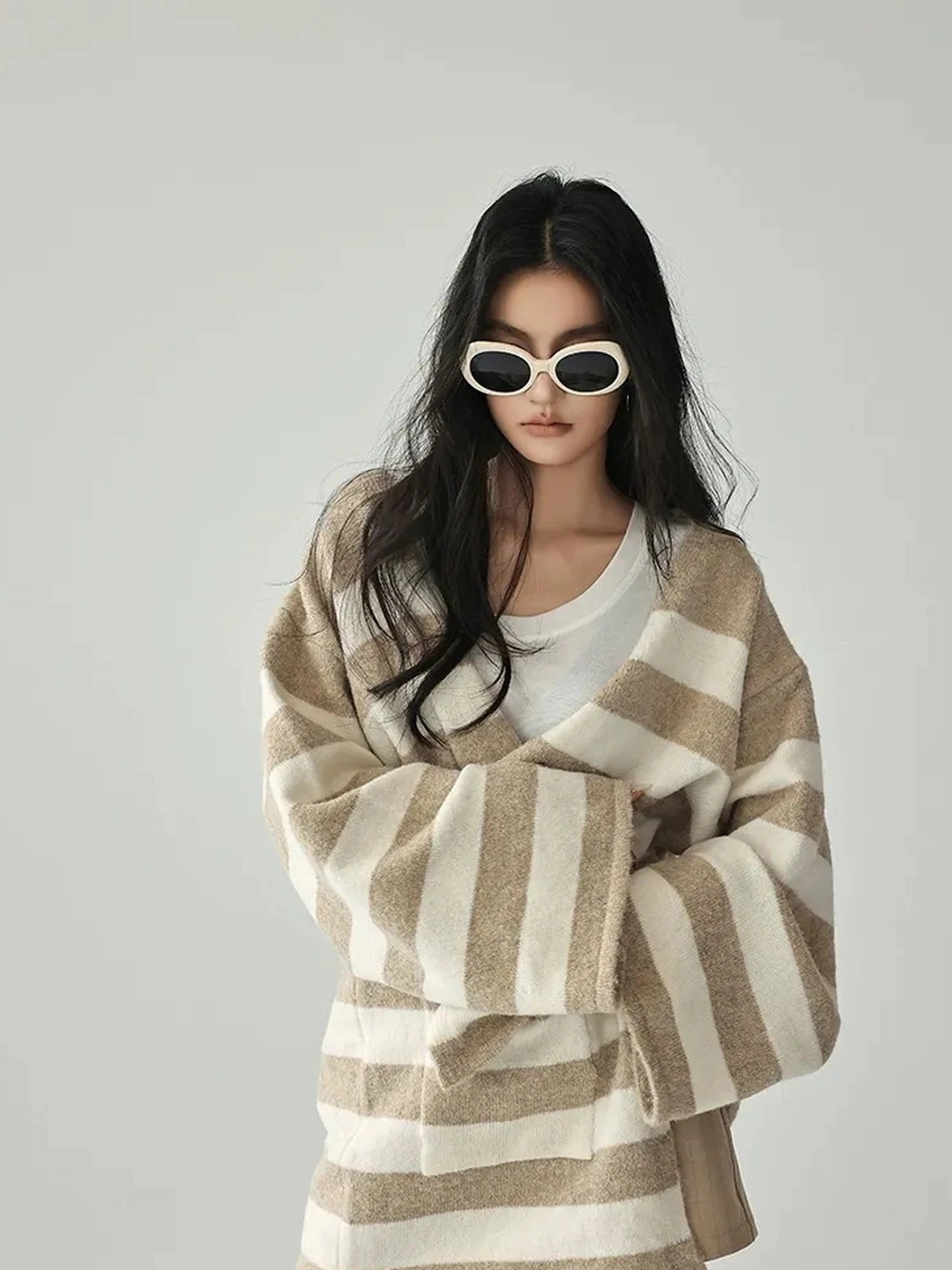 FU FRESH UP Striped Knit Cardigan Coat