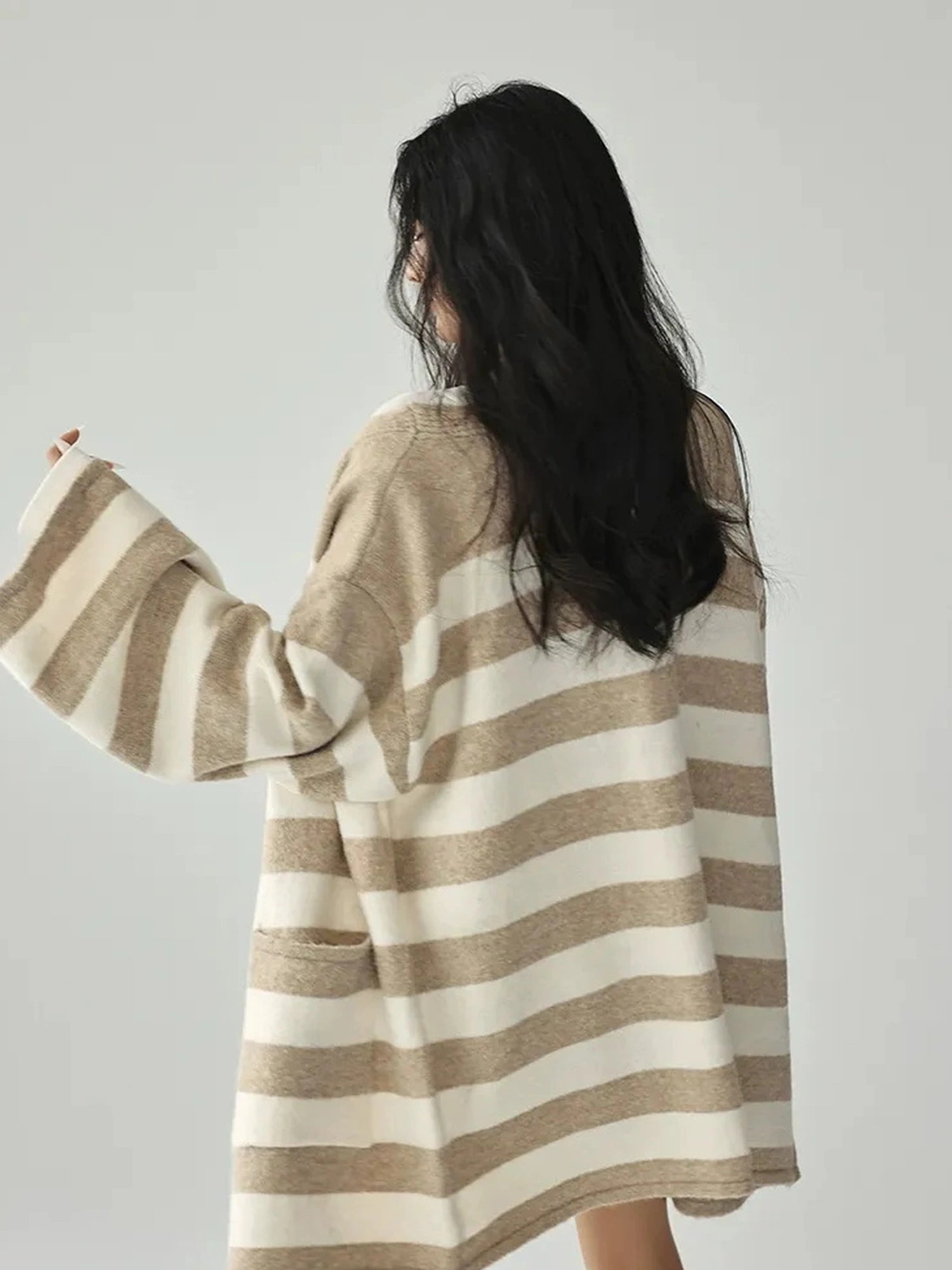 FU FRESH UP Striped Knit Cardigan Coat