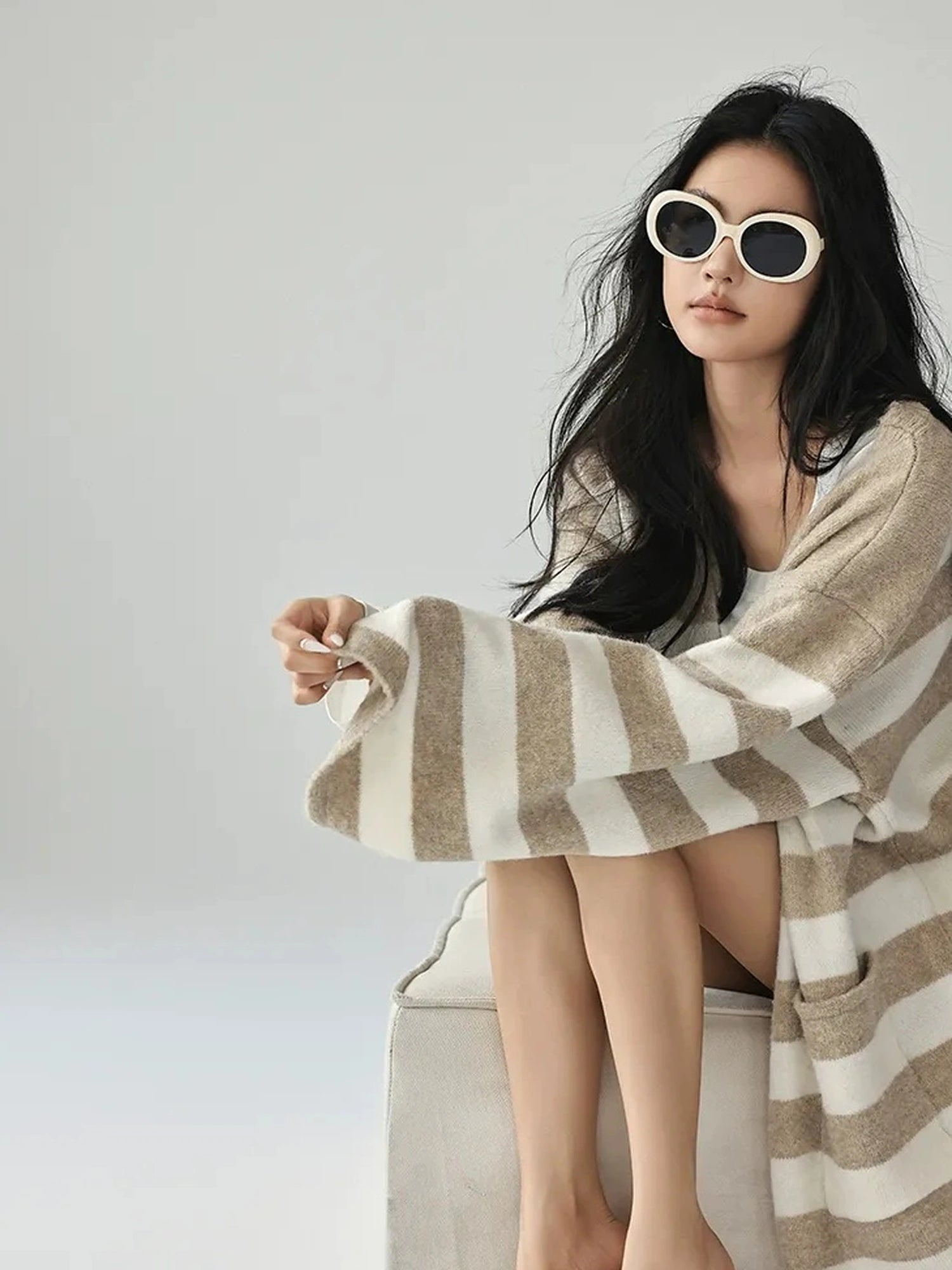 FU FRESH UP Striped Knit Cardigan Coat