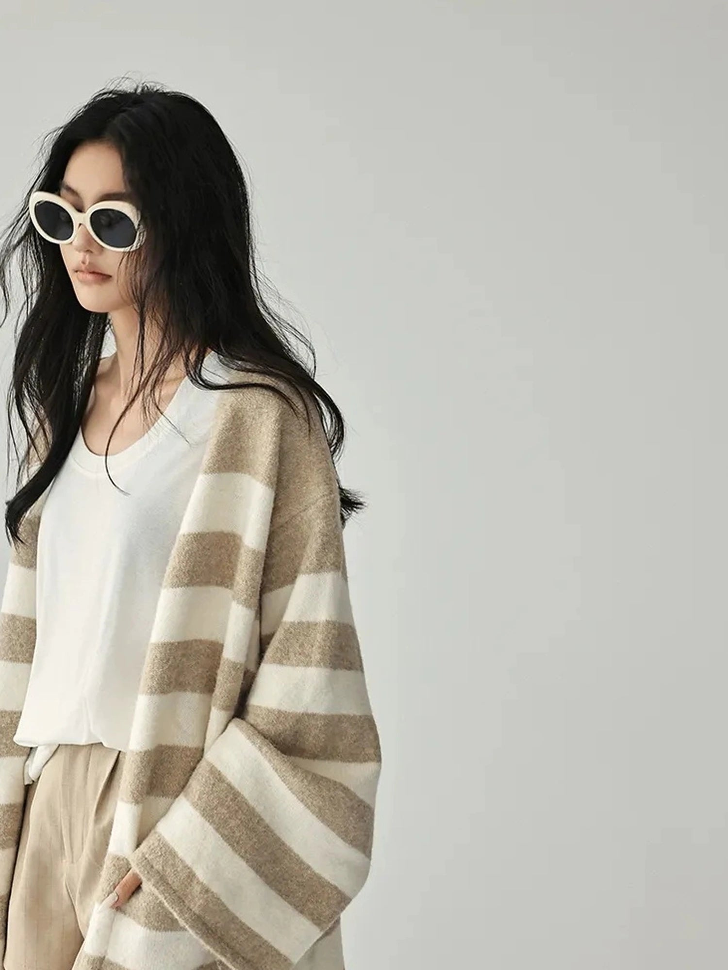 FU FRESH UP Striped Knit Cardigan Coat