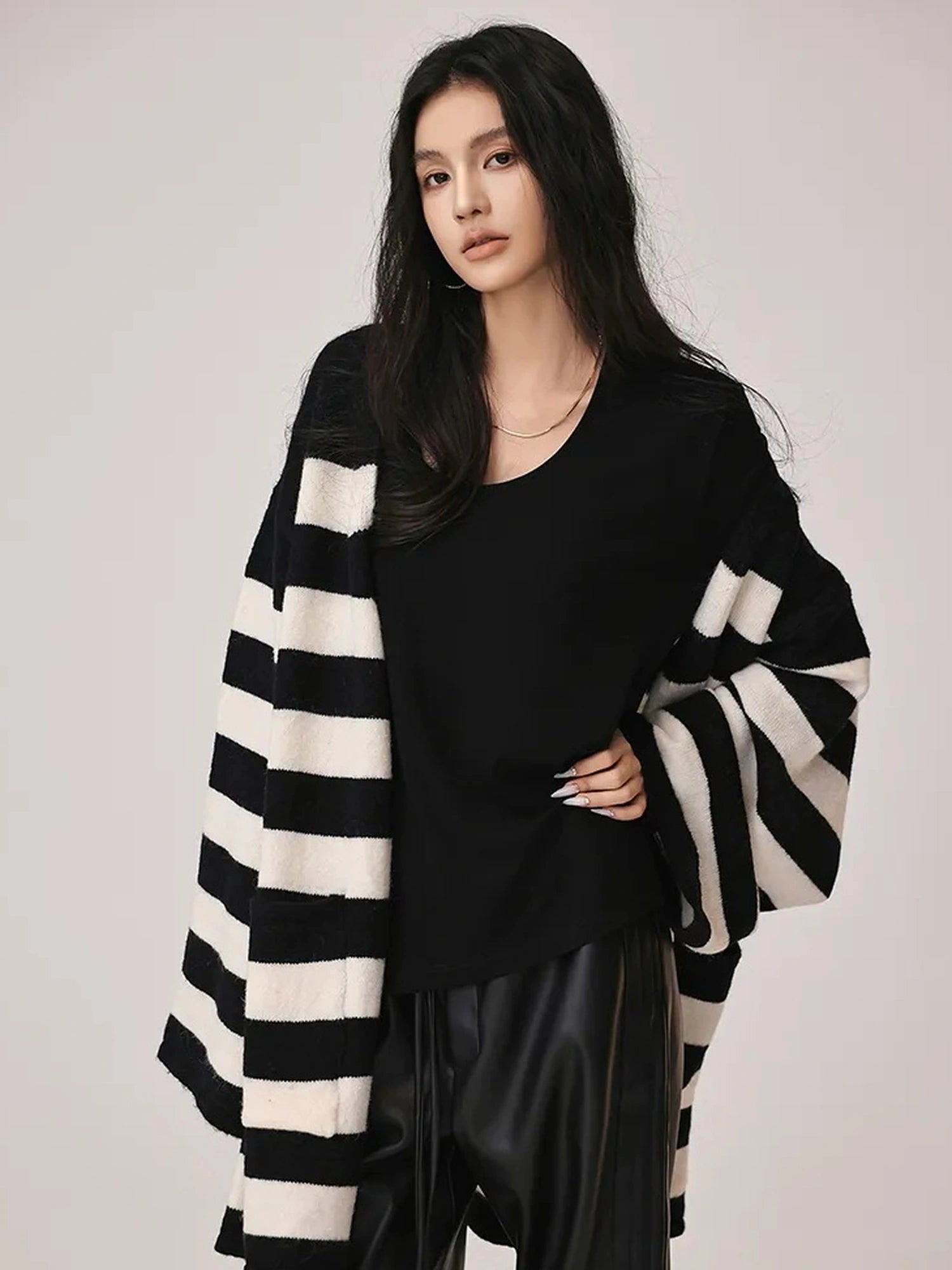 FU FRESH UP Striped Knit Cardigan Coat