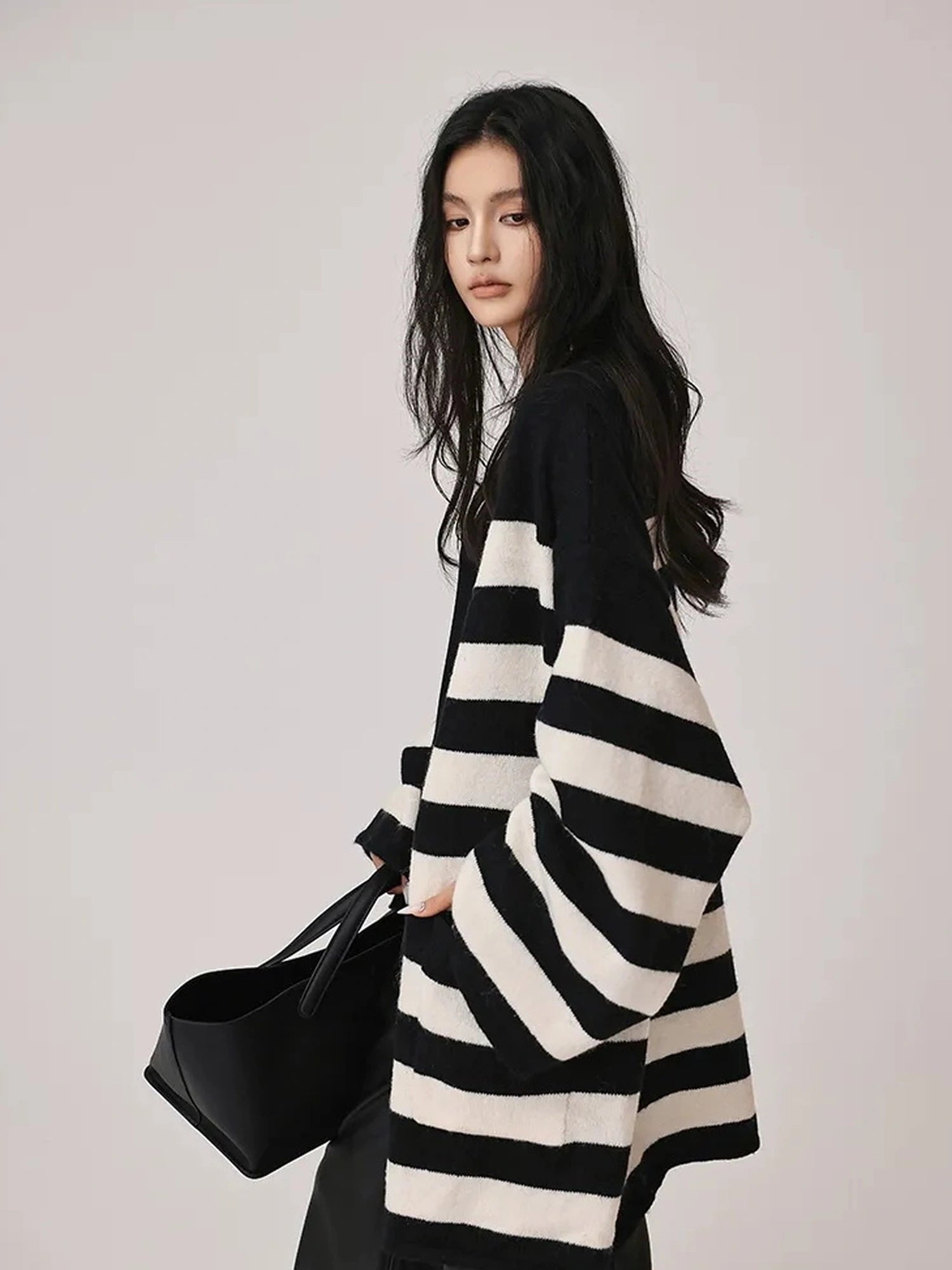 FU FRESH UP Striped Knit Cardigan Coat