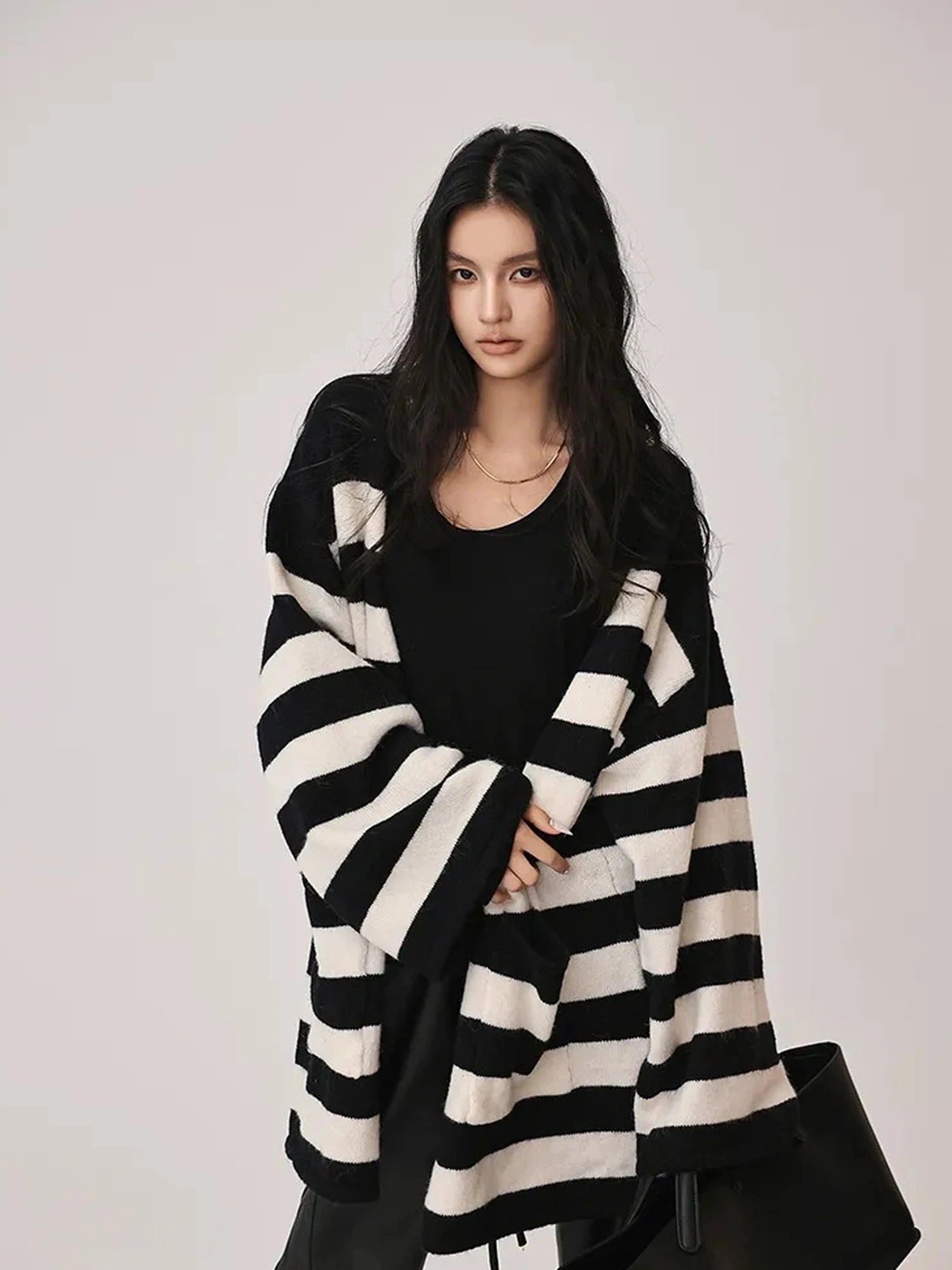FU FRESH UP Striped Knit Cardigan Coat