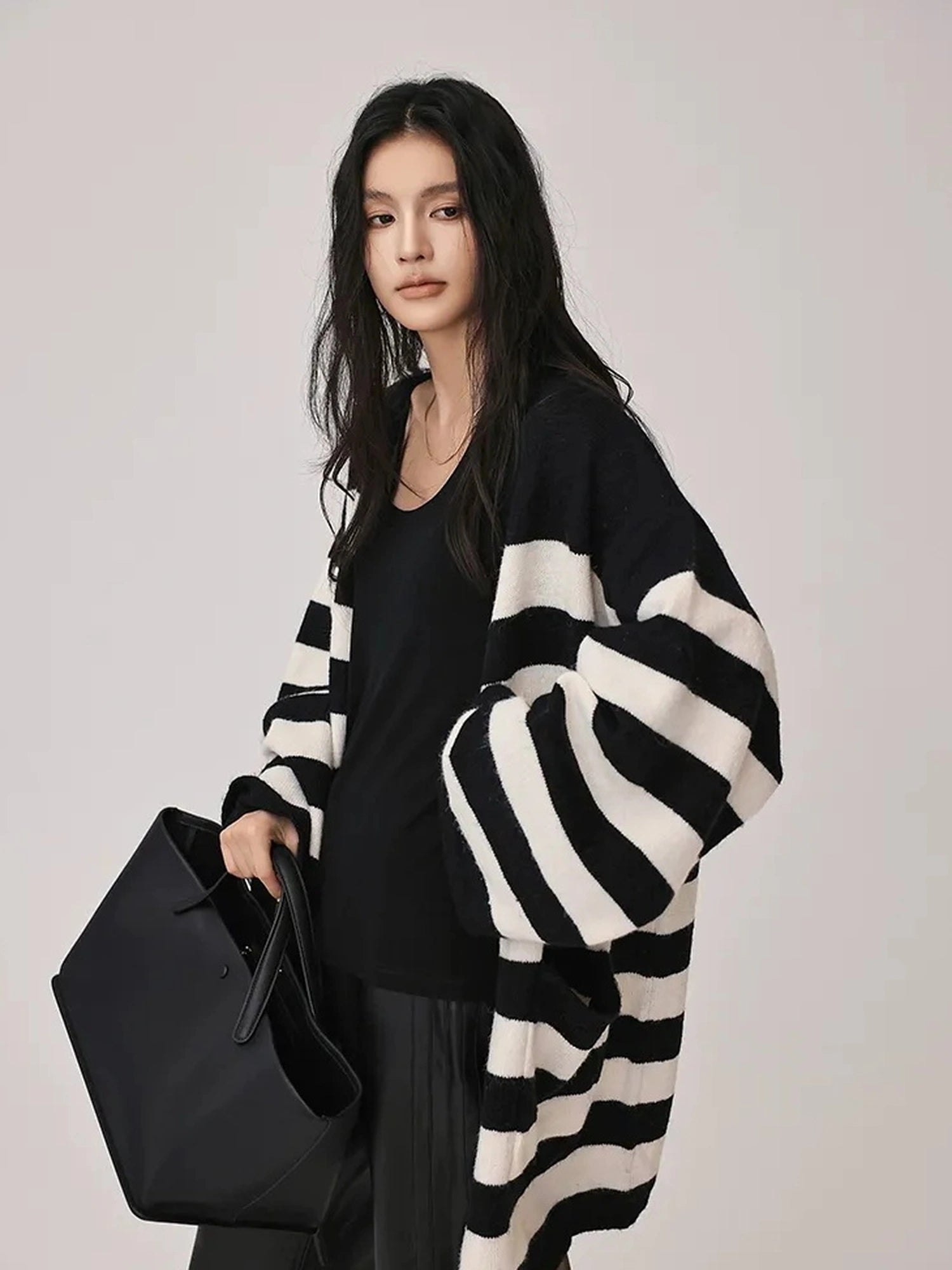 FU FRESH UP Striped Knit Cardigan Coat