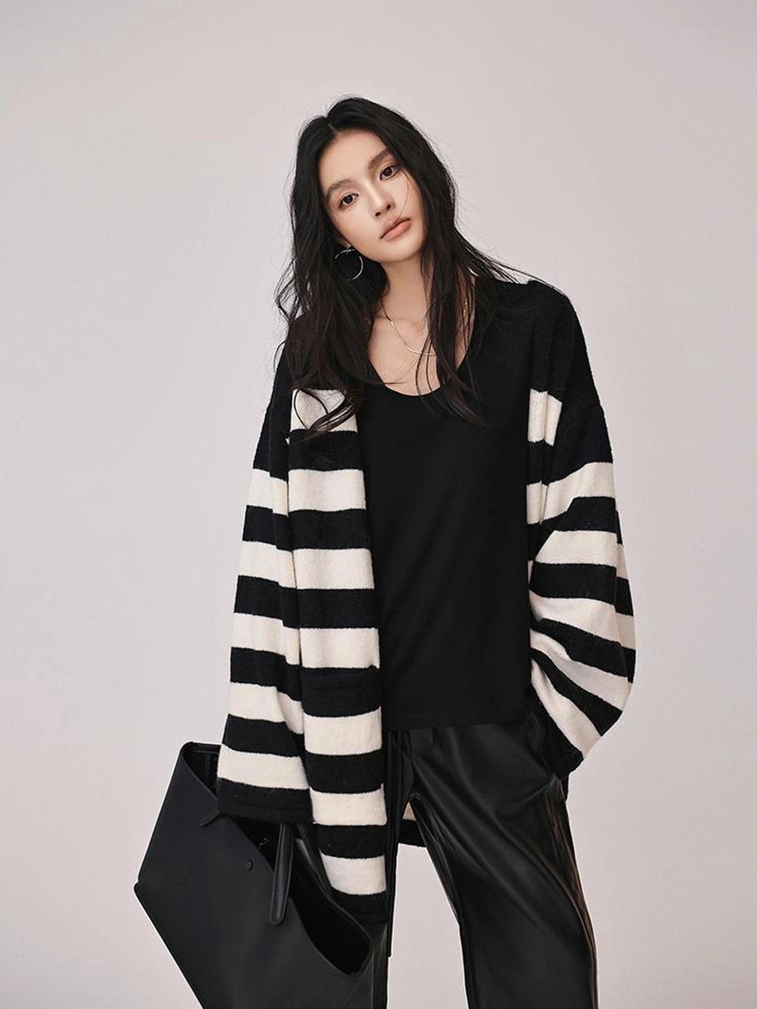 FU FRESH UP Striped Knit Cardigan Coat