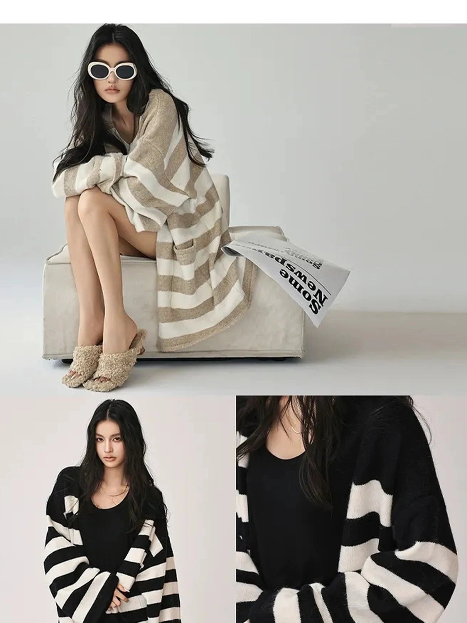 FU FRESH UP Striped Knit Cardigan Coat