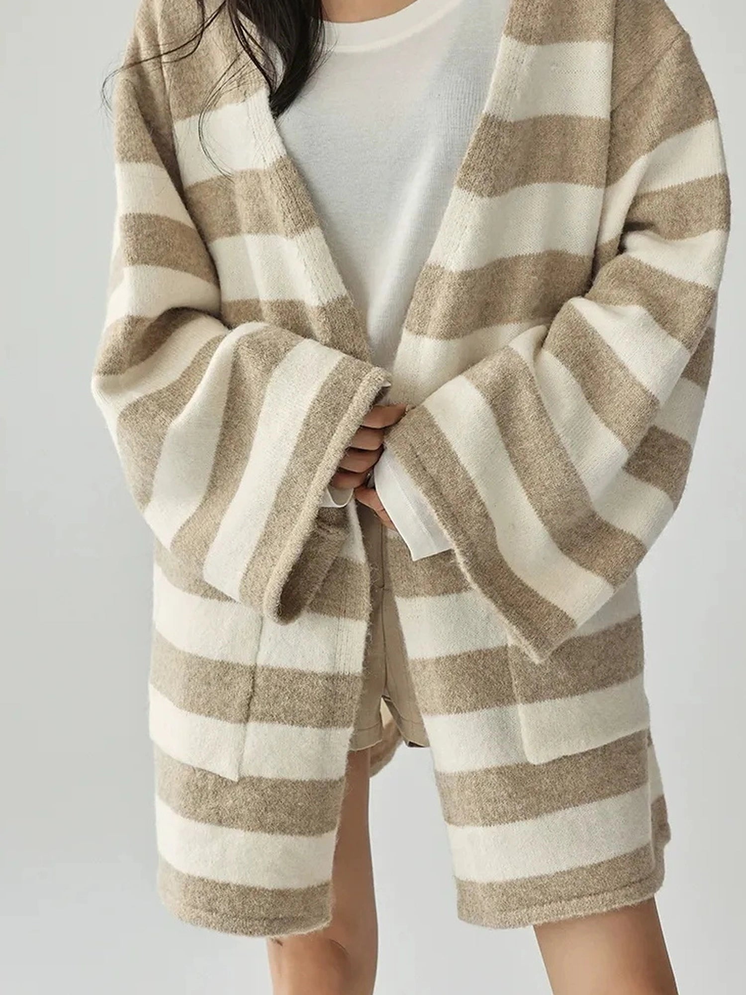 FU FRESH UP Striped Knit Cardigan Coat