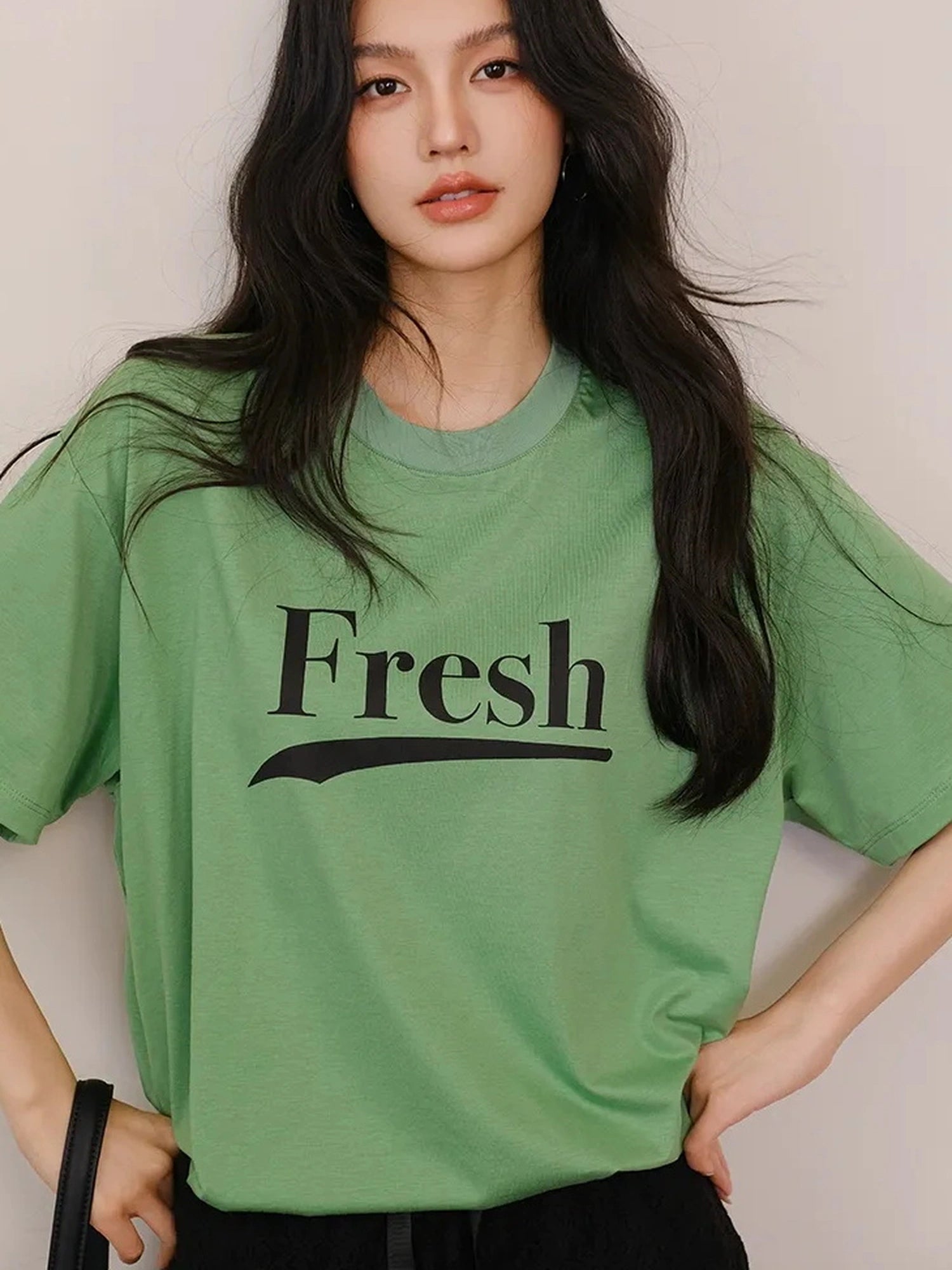 FU FRESH UP Summer Dopamine Color Block Print V-neck T-shirt Long Sleeve