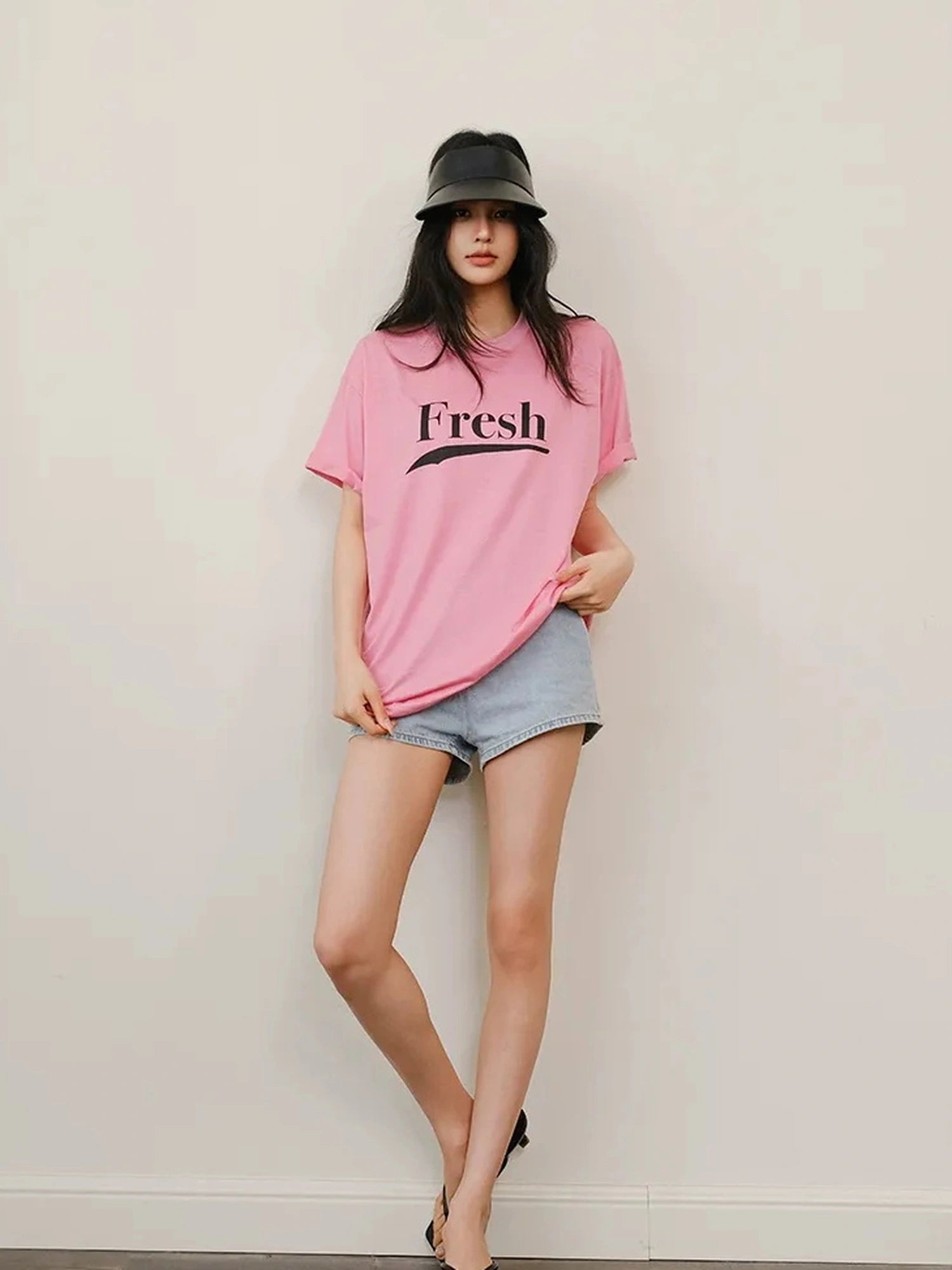 FU FRESH UP Summer Dopamine Color Block Print V-neck T-shirt Long Sleeve