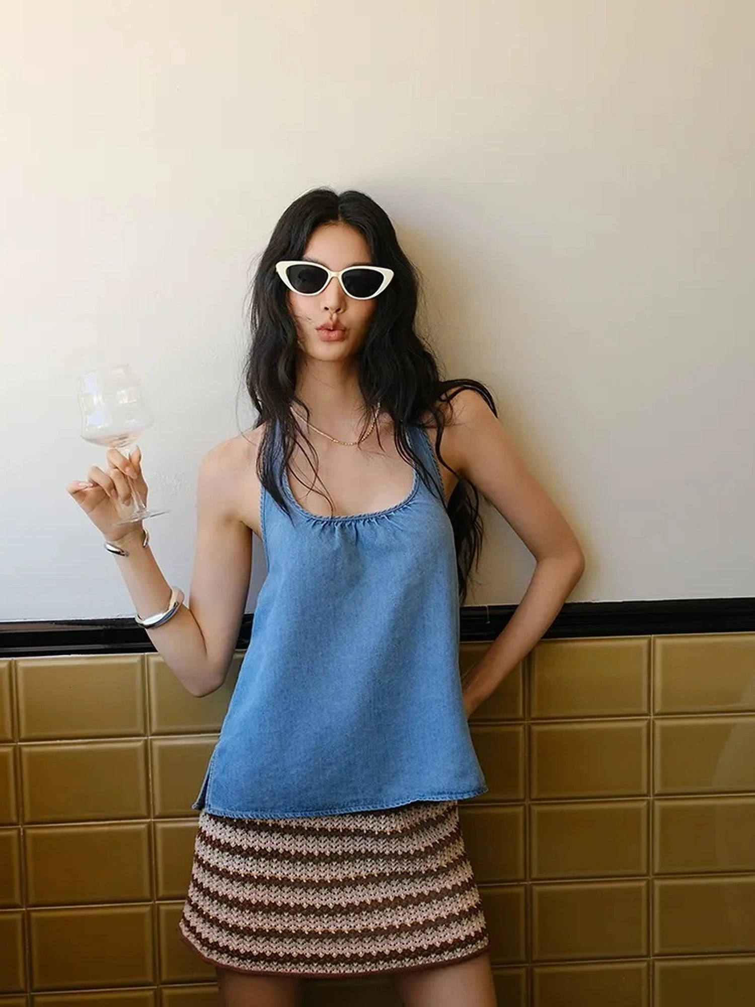 FU FRESH UP Summer Hollow Knit A Line Skirt