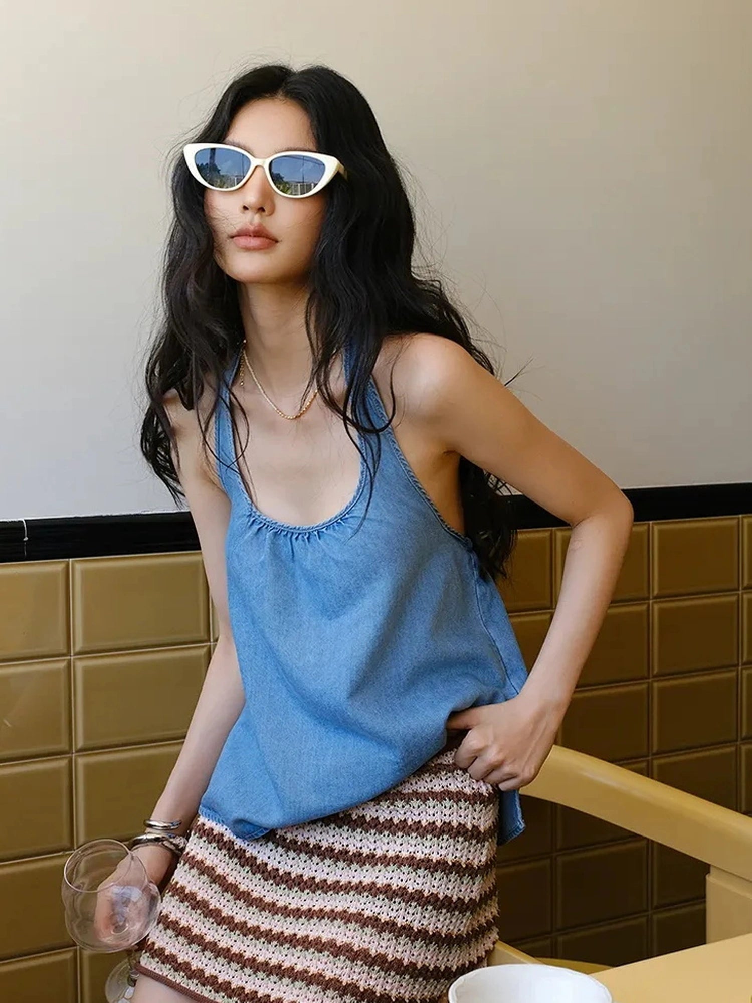 FU FRESH UP Summer Hollow Knit A Line Skirt