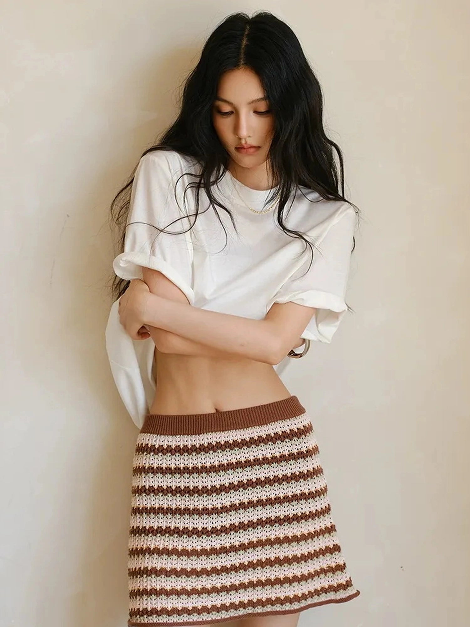 FU FRESH UP Summer Hollow Knit A Line Skirt