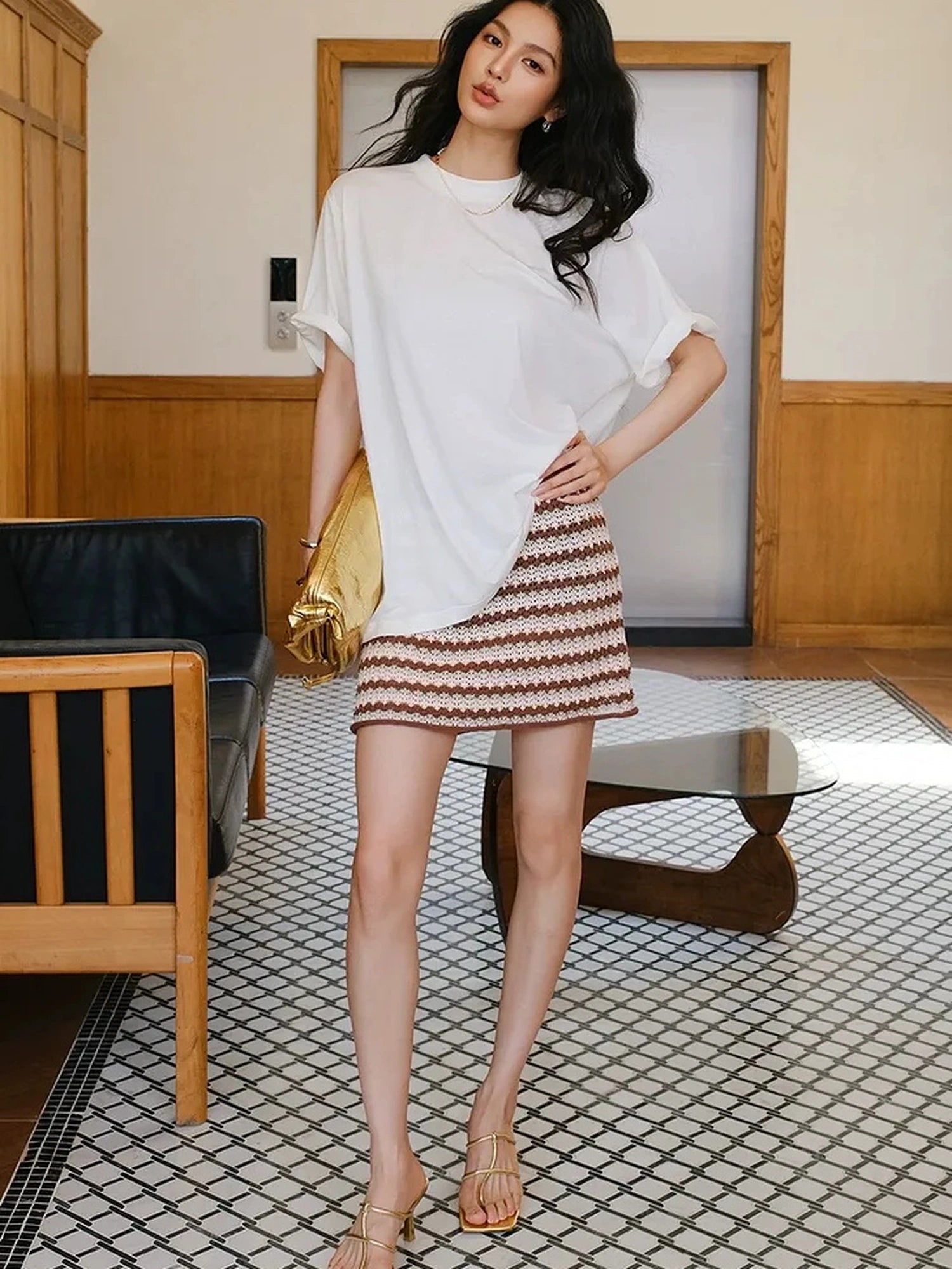 FU FRESH UP Summer Hollow Knit A Line Skirt