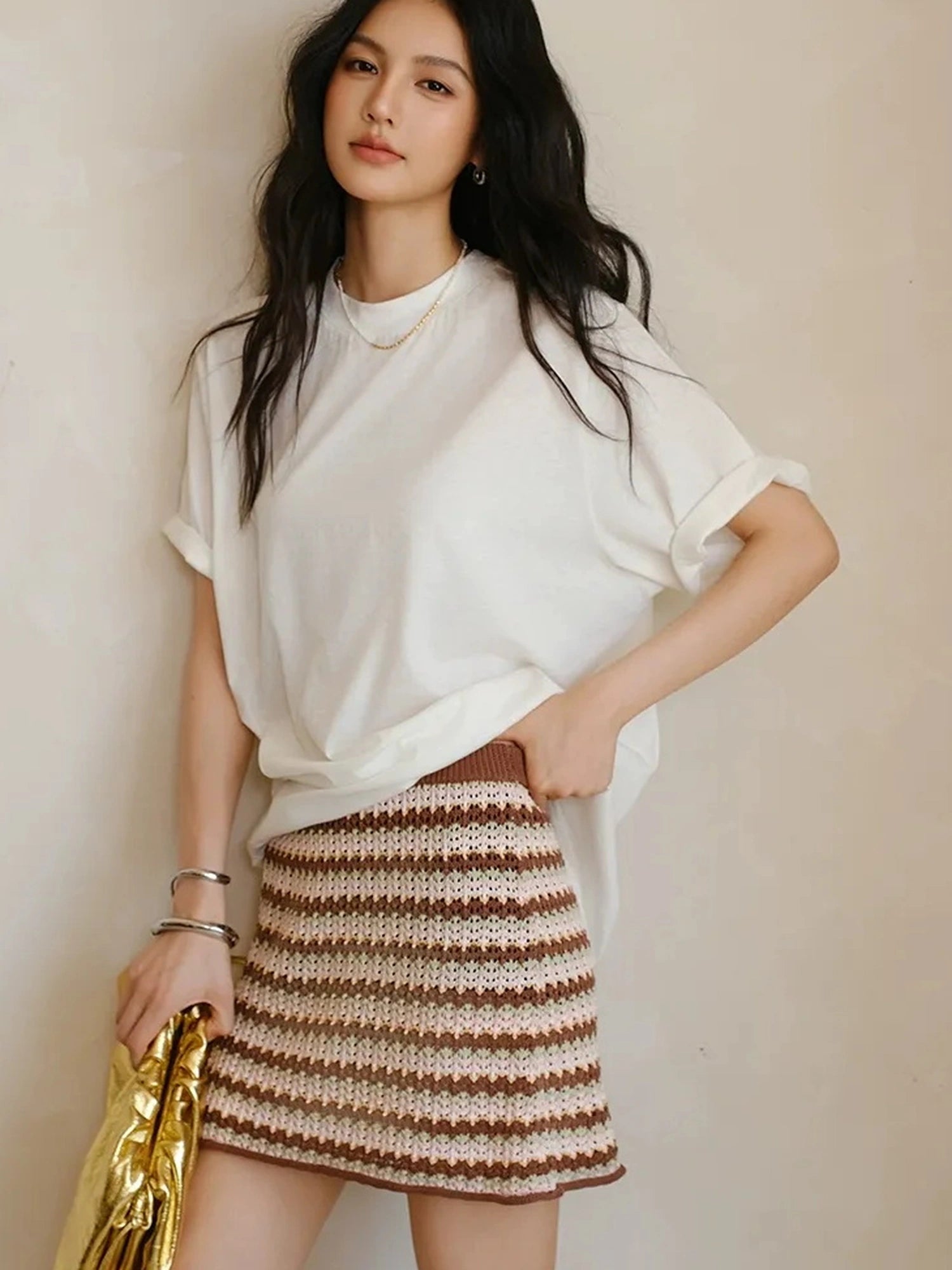 FU FRESH UP Summer Hollow Knit A Line Skirt