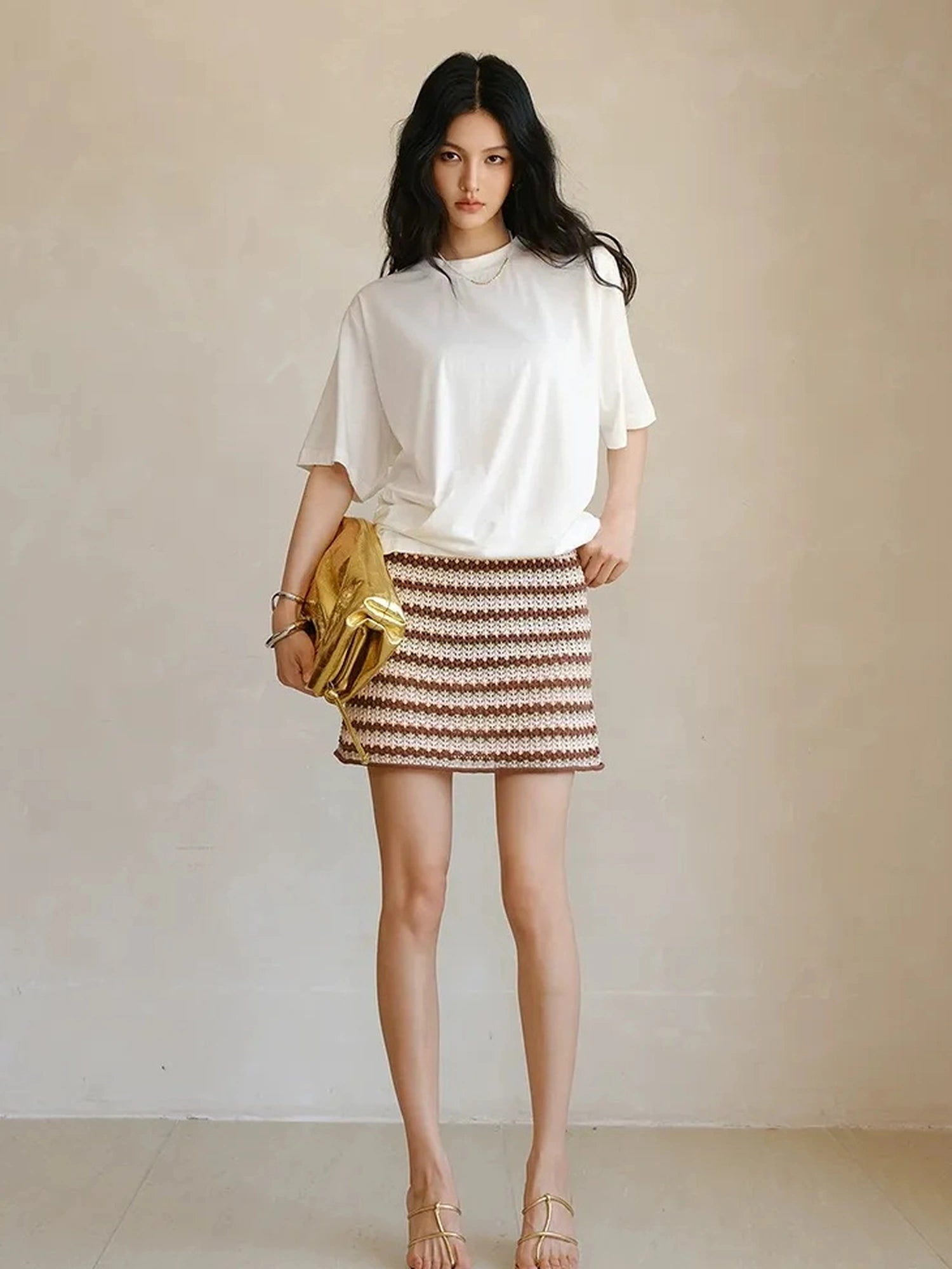 FU FRESH UP Summer Hollow Knit A Line Skirt