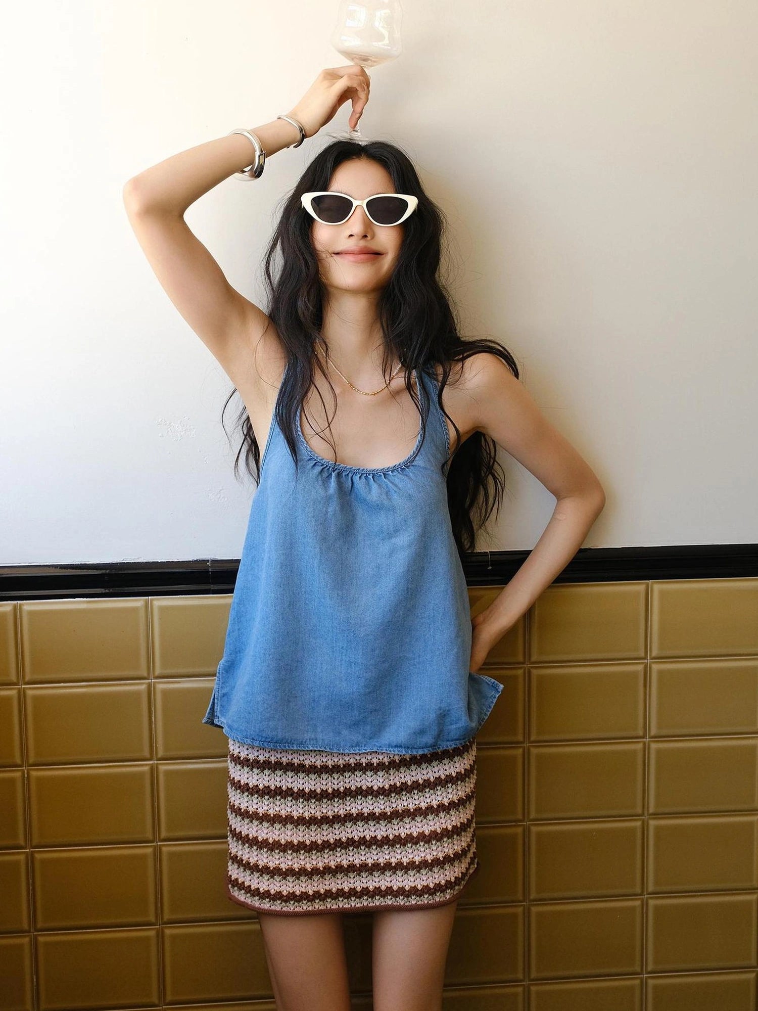 FU FRESH UP Summer Hollow Knit A Line Skirt