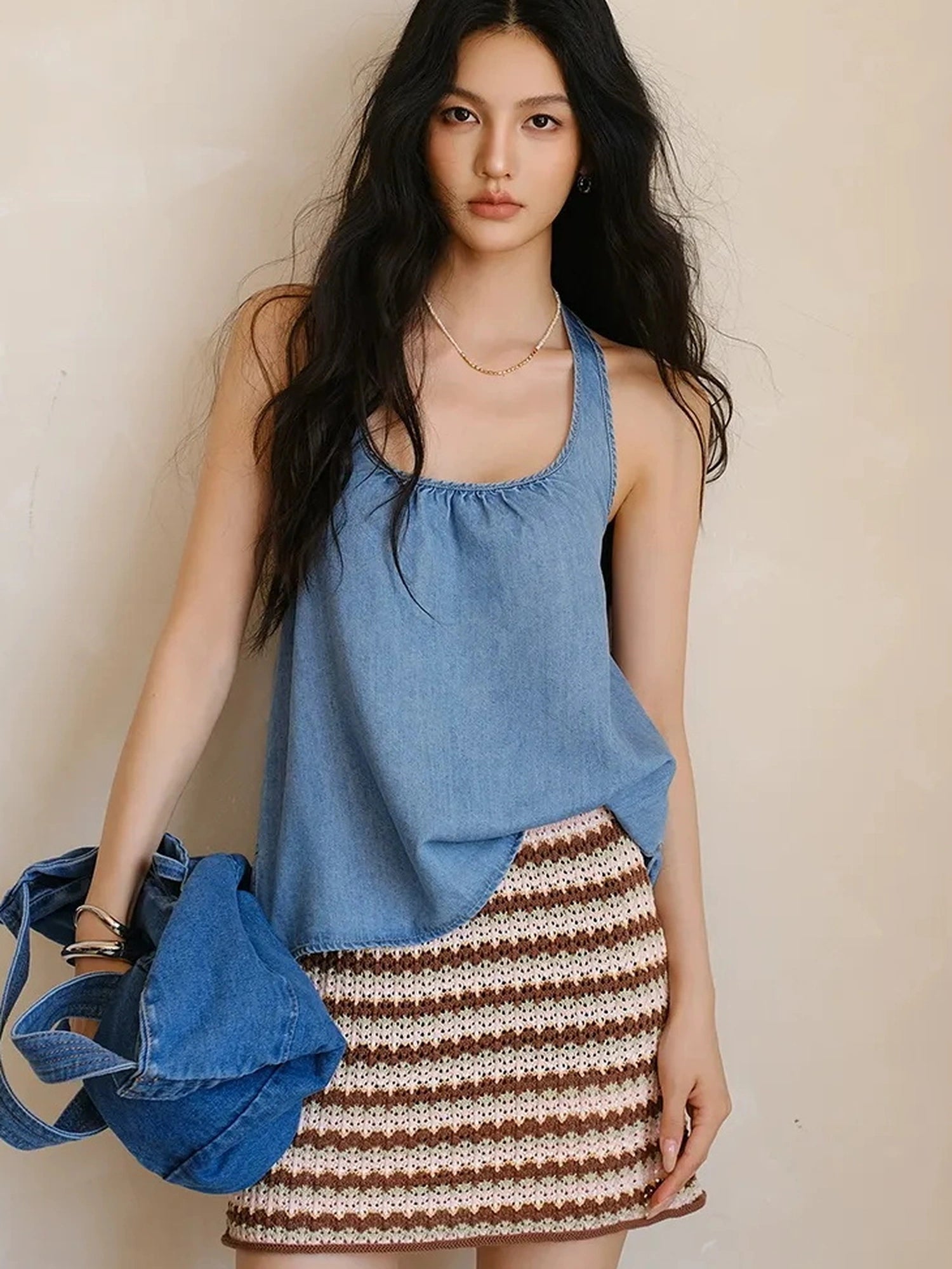 FU FRESH UP Summer Hollow Knit A Line Skirt