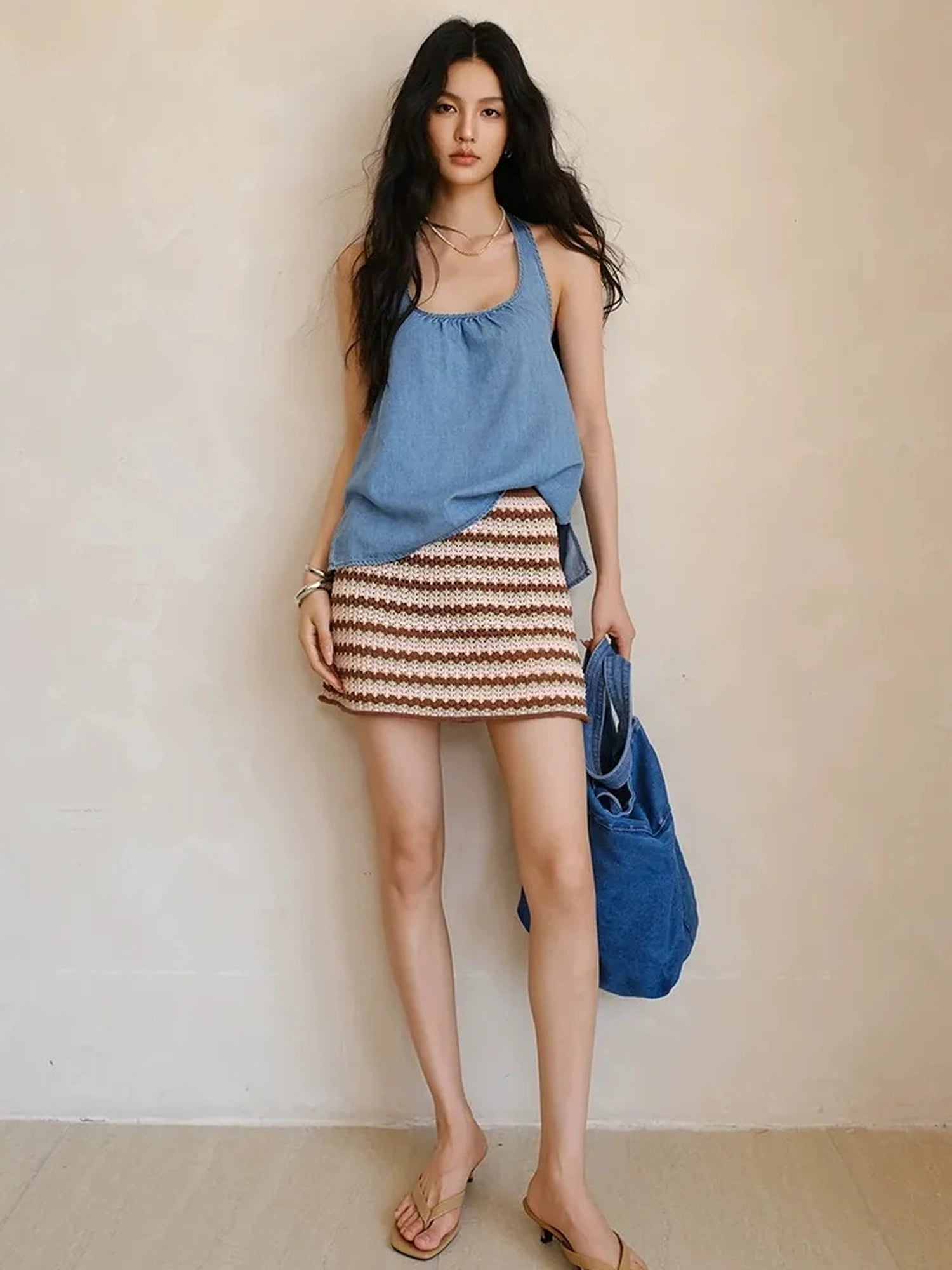 FU FRESH UP Summer Hollow Knit A Line Skirt