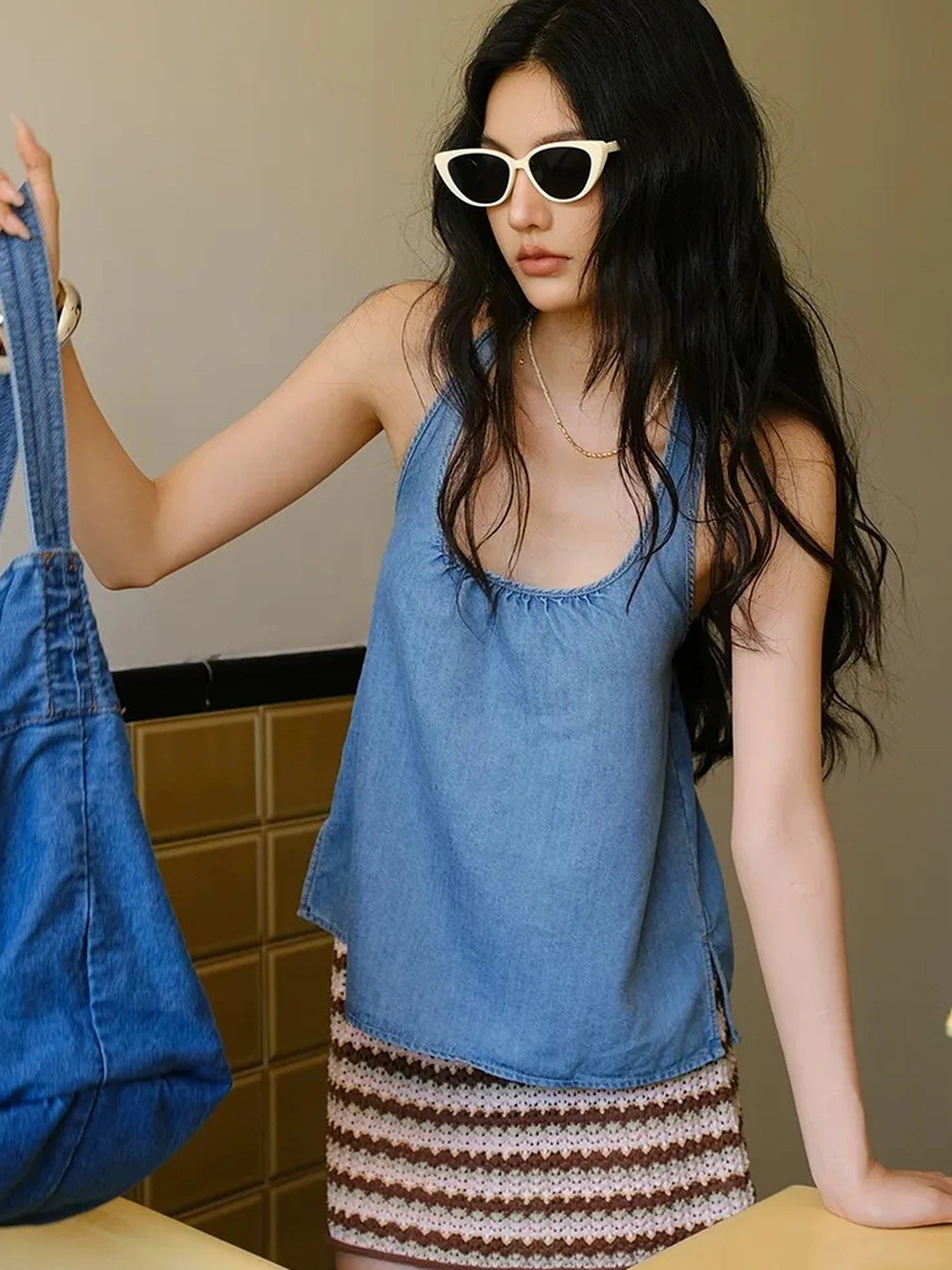 FU FRESH UP Summer Hollow Knit A Line Skirt