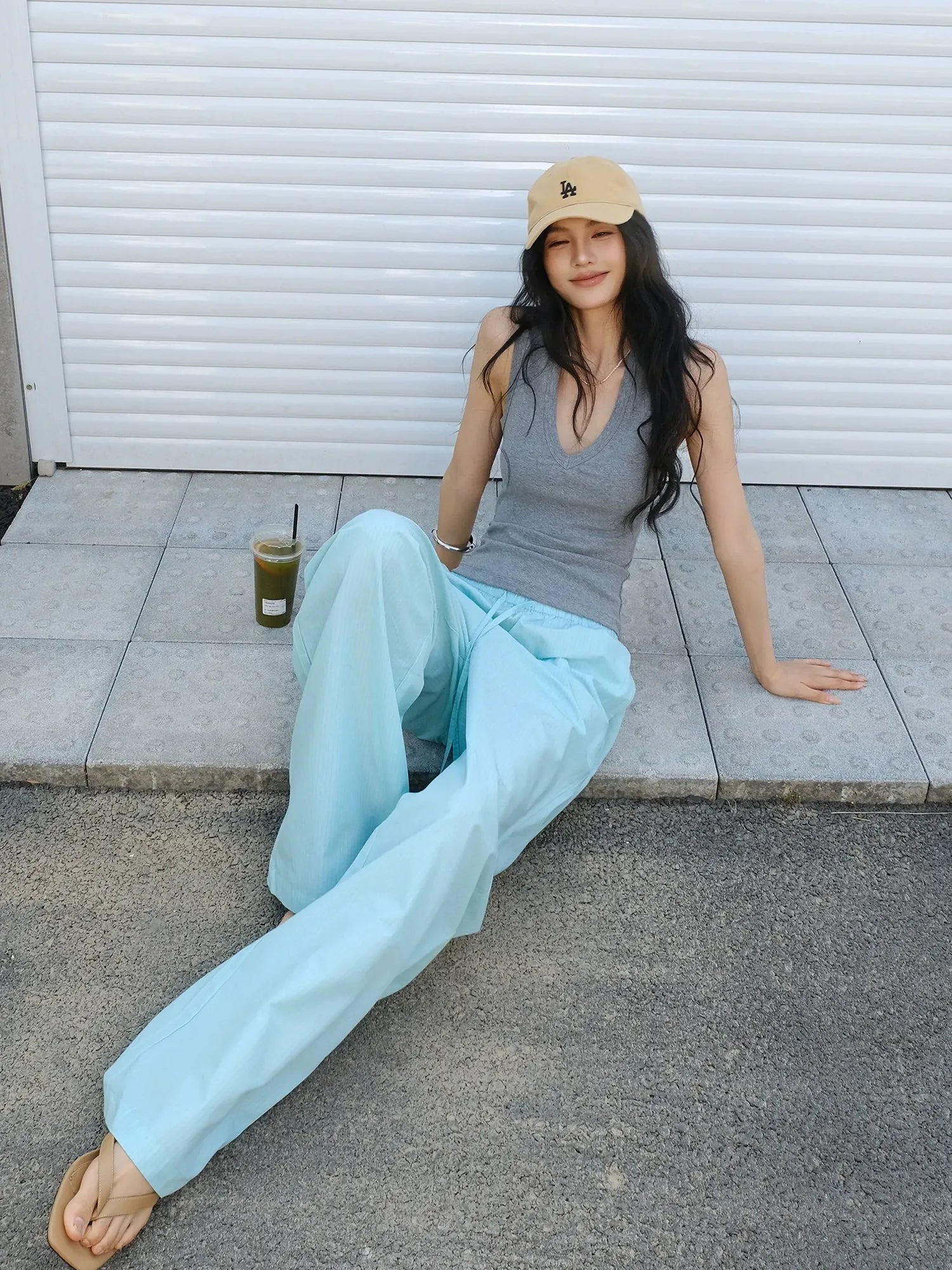 FU FRESH UP Summer Oxygen Wide Leg Striped Trousers