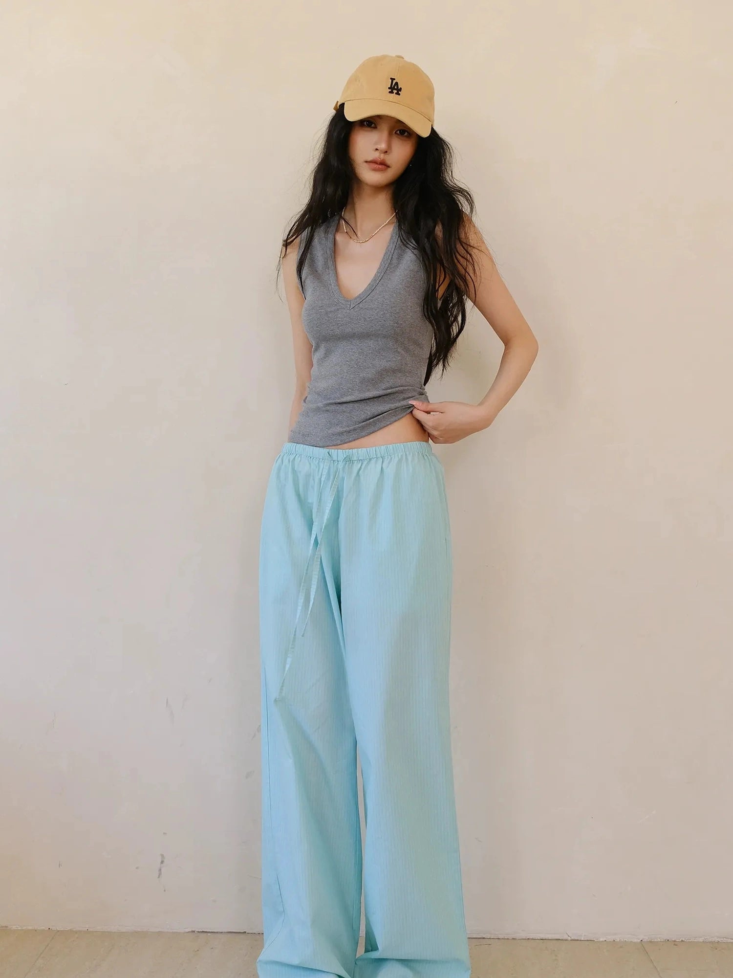 FU FRESH UP Summer Oxygen Wide Leg Striped Trousers