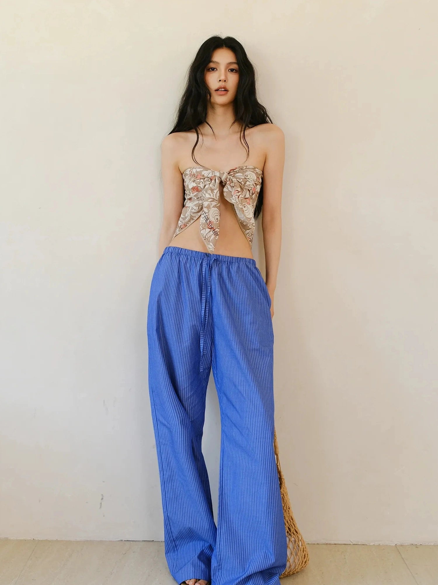FU FRESH UP Summer Oxygen Wide Leg Striped Trousers