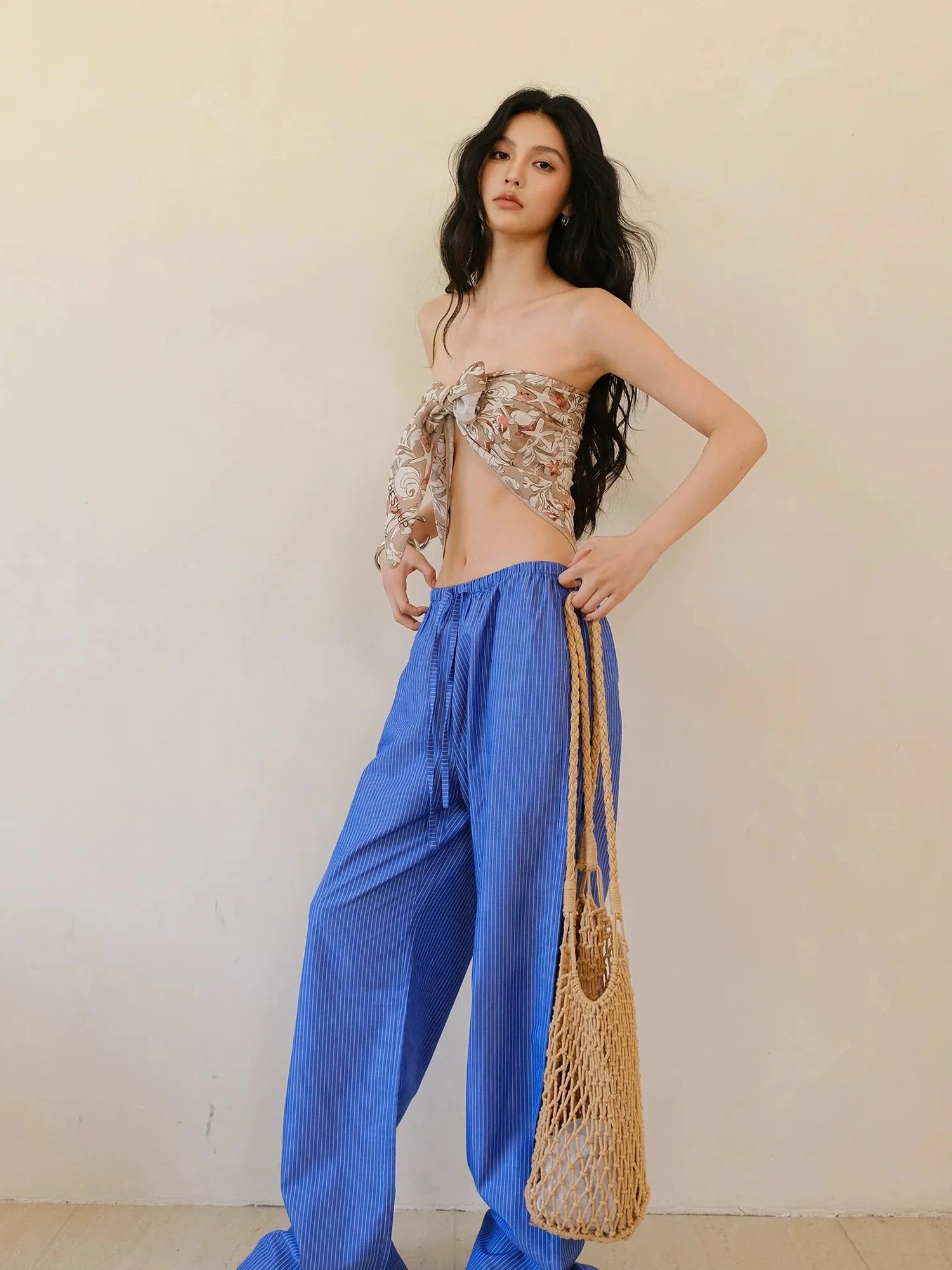 FU FRESH UP Summer Oxygen Wide Leg Striped Trousers
