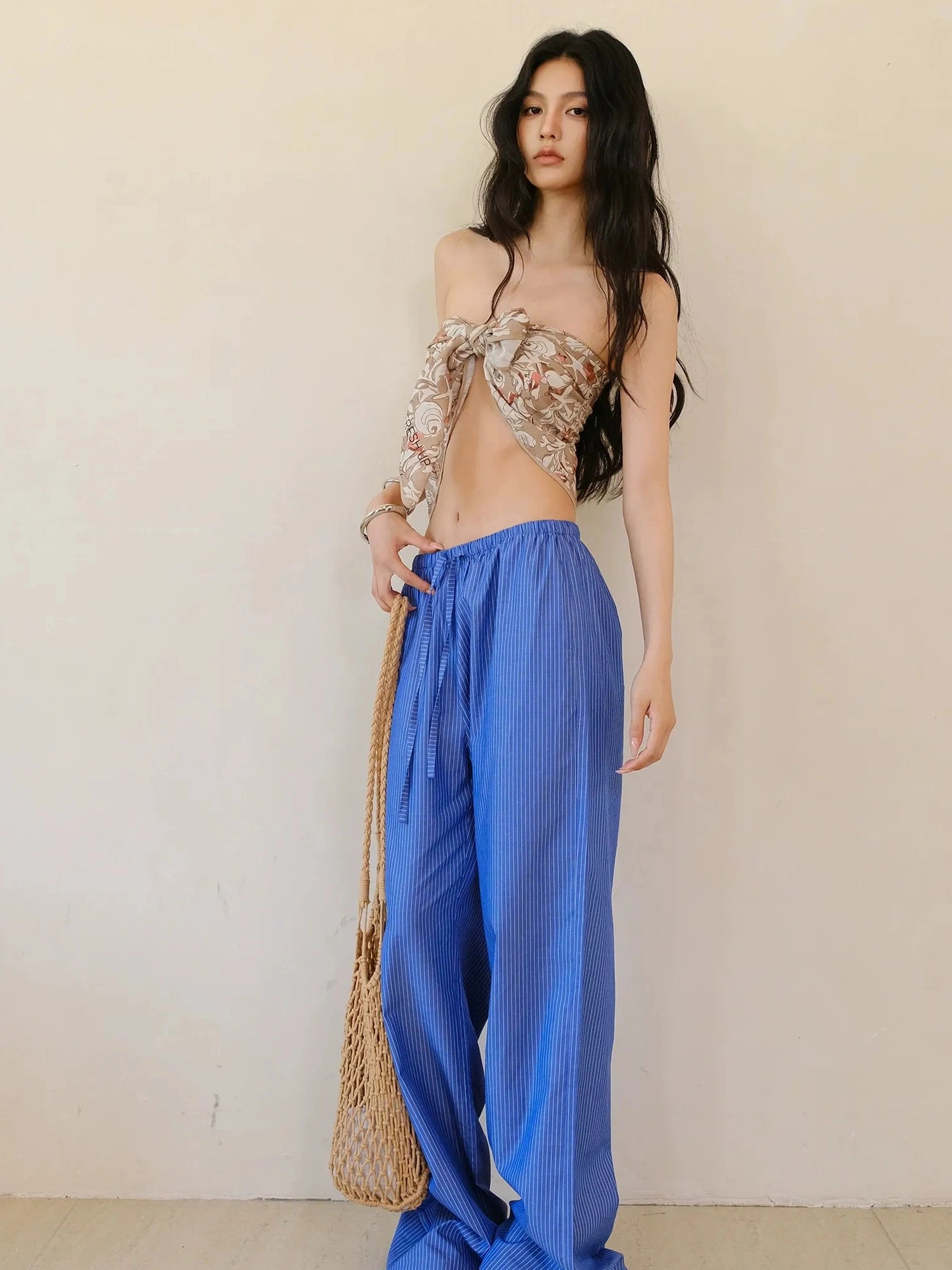 FU FRESH UP Summer Oxygen Wide Leg Striped Trousers
