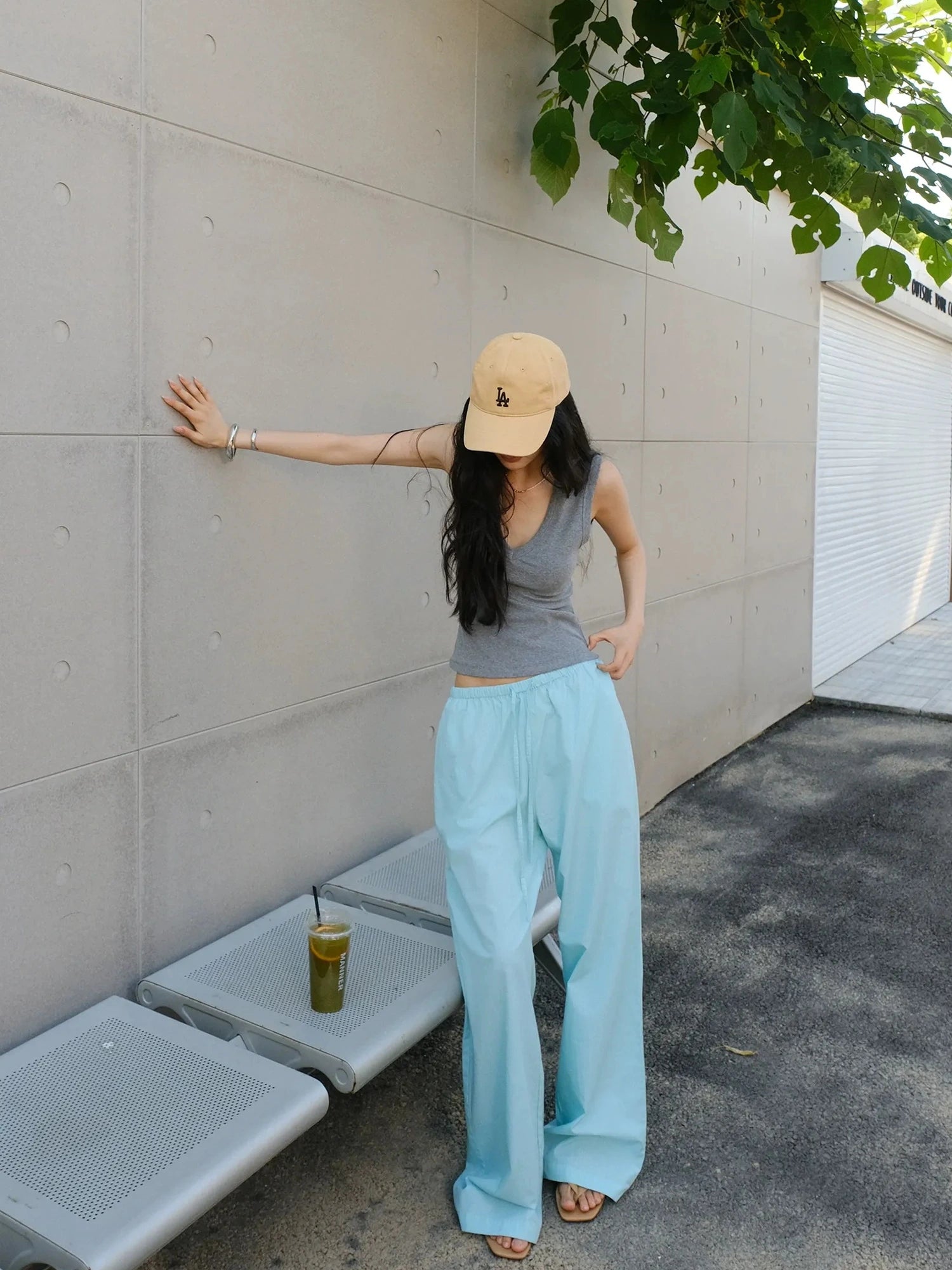 FU FRESH UP Summer Oxygen Wide Leg Striped Trousers