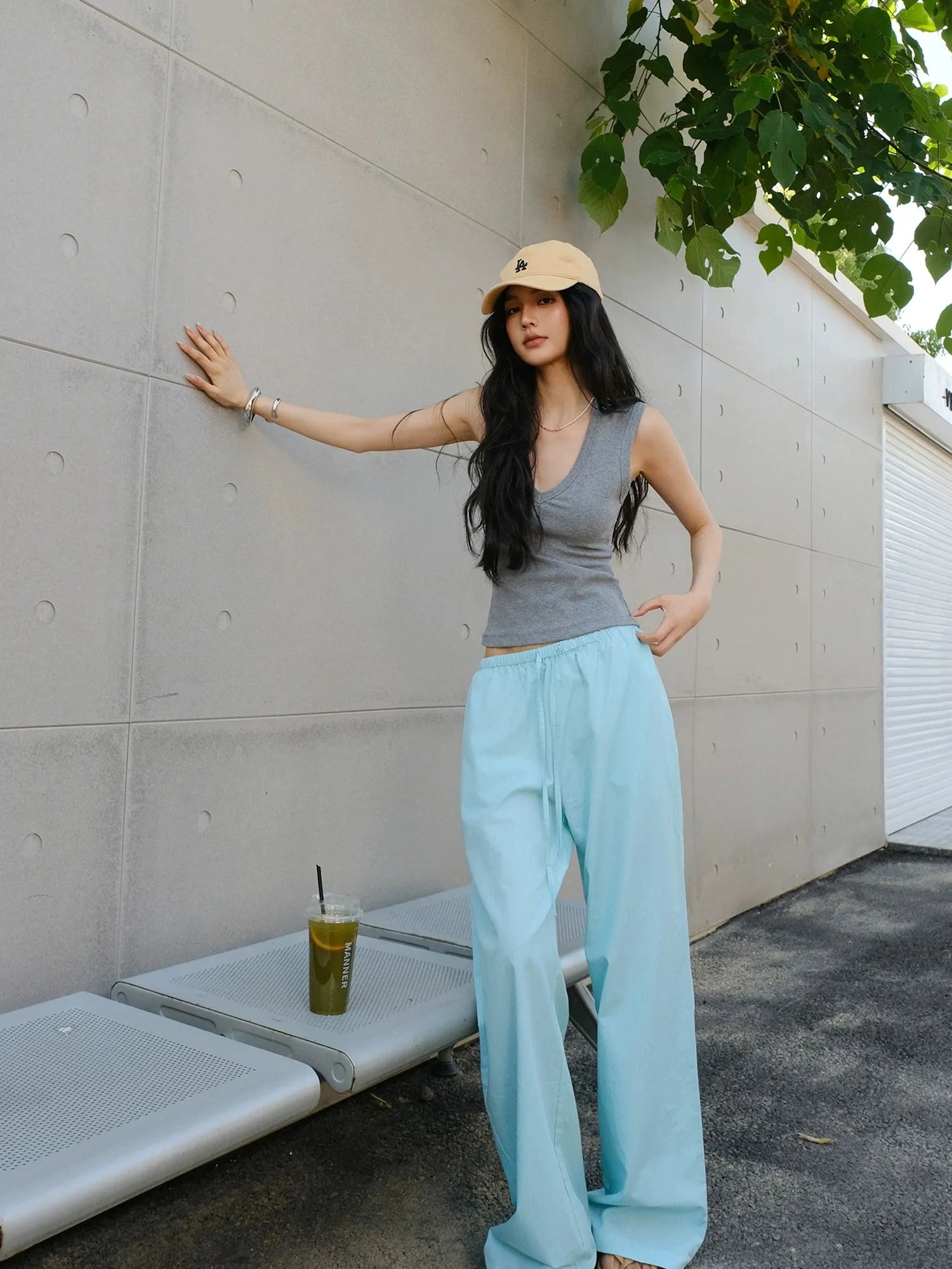 FU FRESH UP Summer Oxygen Wide Leg Striped Trousers