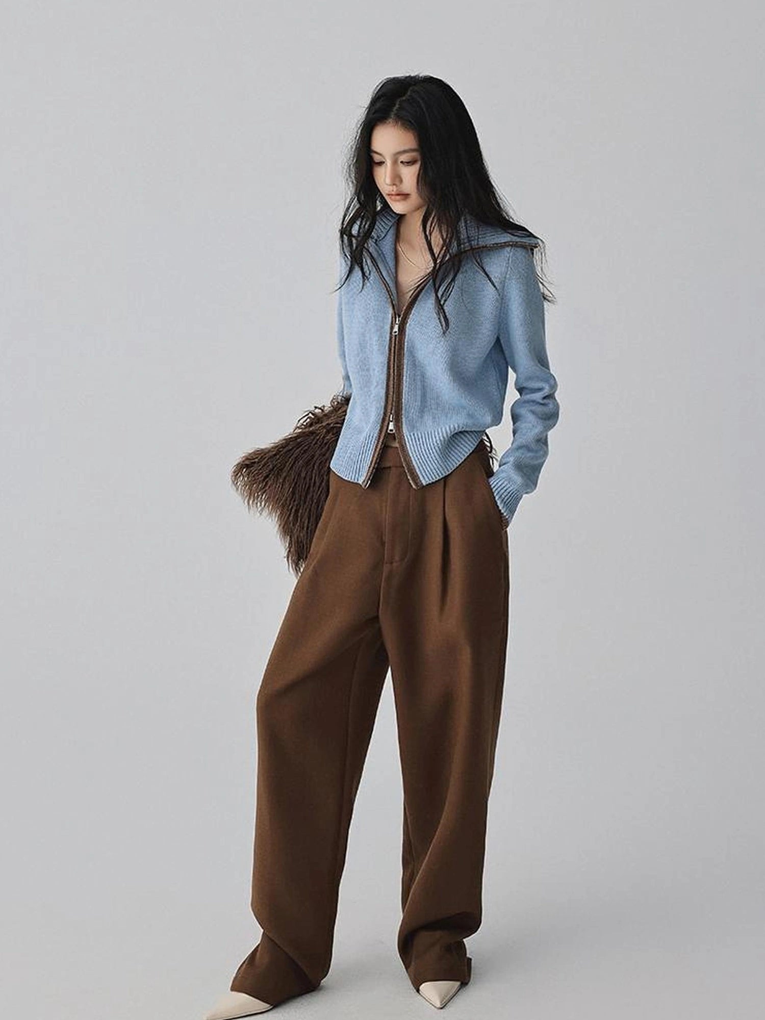 FU FRESH UP Tailored Wool Blend Tapered Trousers