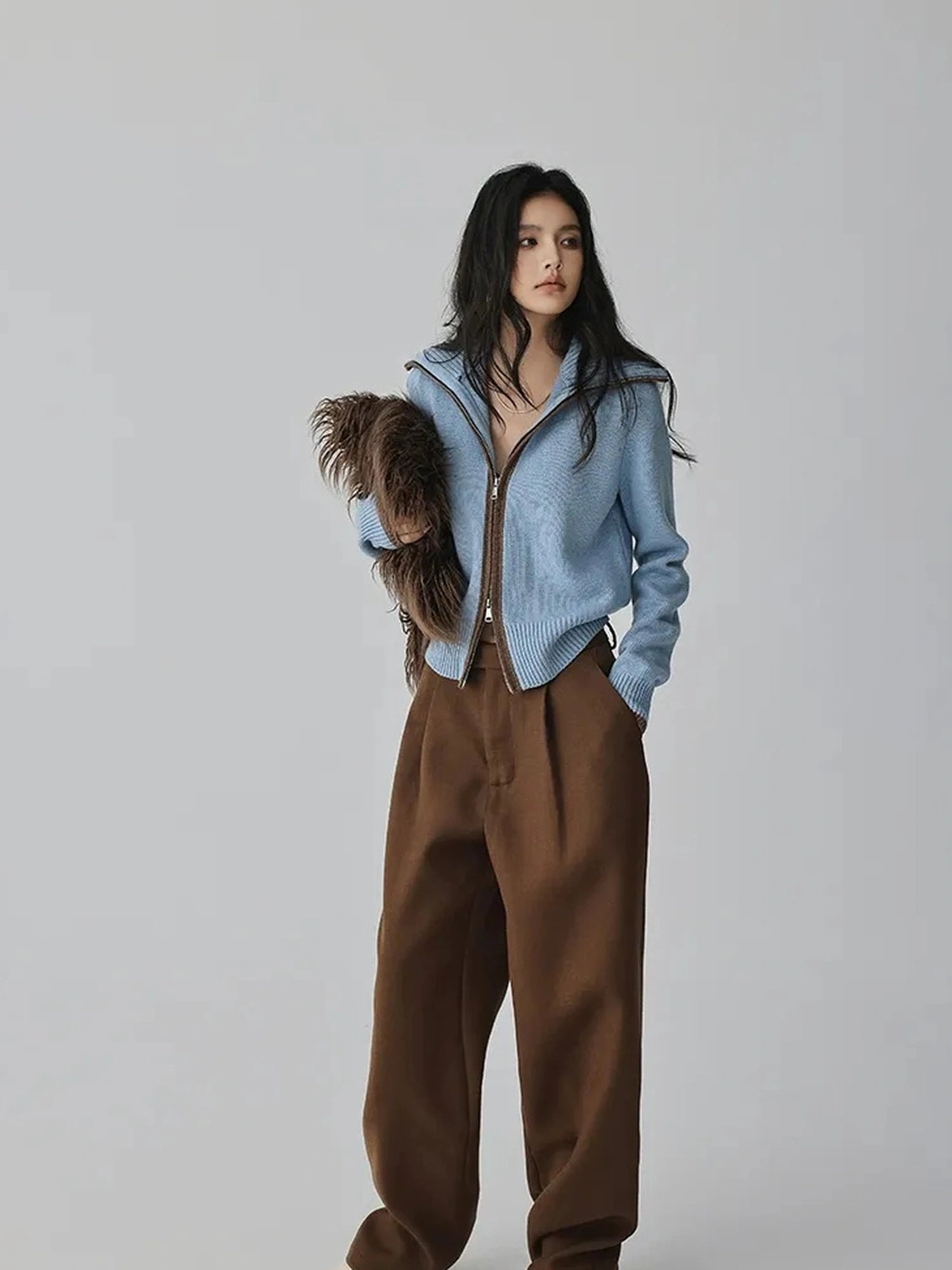 FU FRESH UP Tailored Wool Blend Tapered Trousers