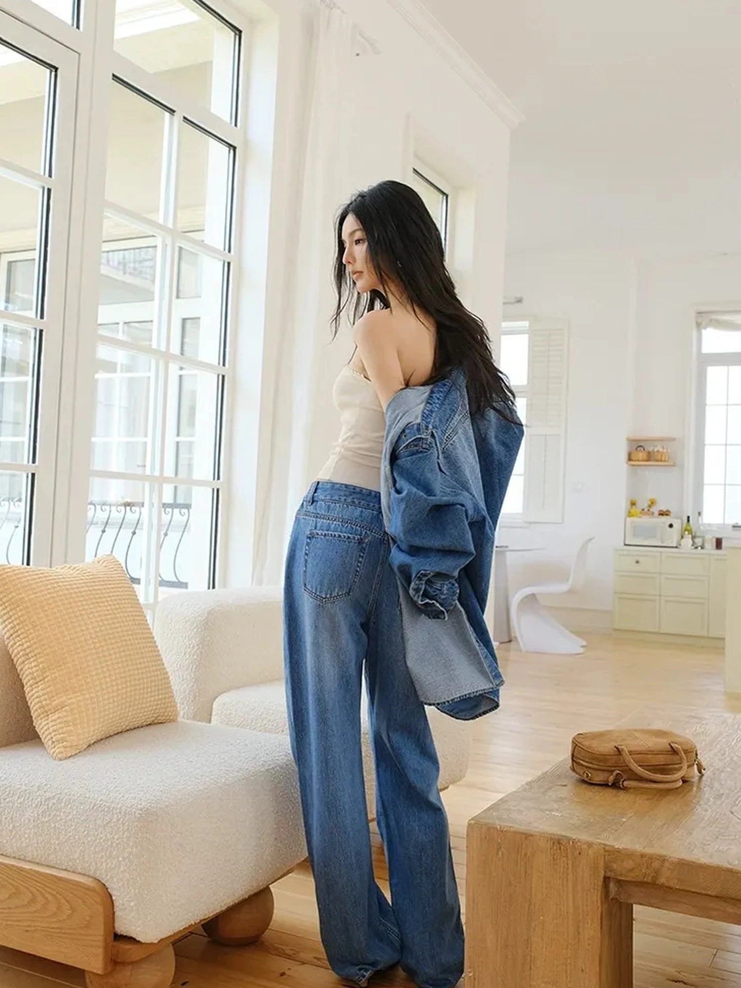 FU FRESH UP Tencel Cotton Ripped Relaxed Straight Leg Jeans