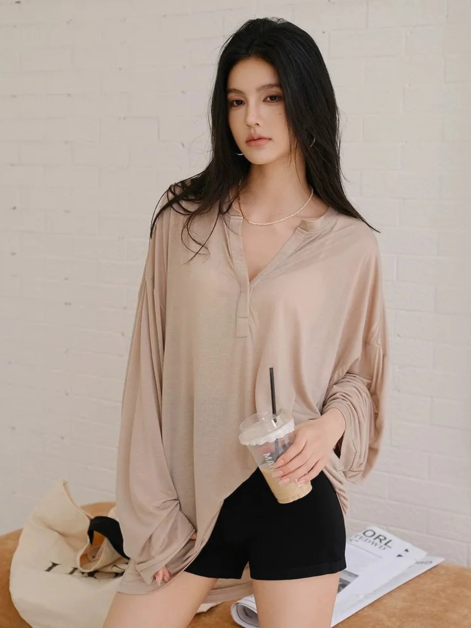 FU FRESH UP Tencel Relaxed V-neck T-shirt