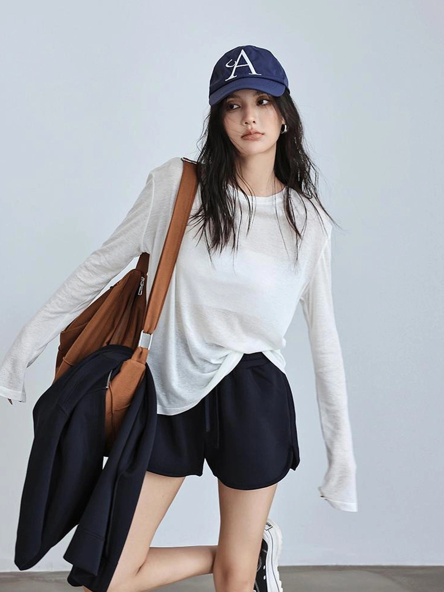 FU FRESH UP Tencel Wool Relaxed Fit V-neck T-shirt Long Sleeve