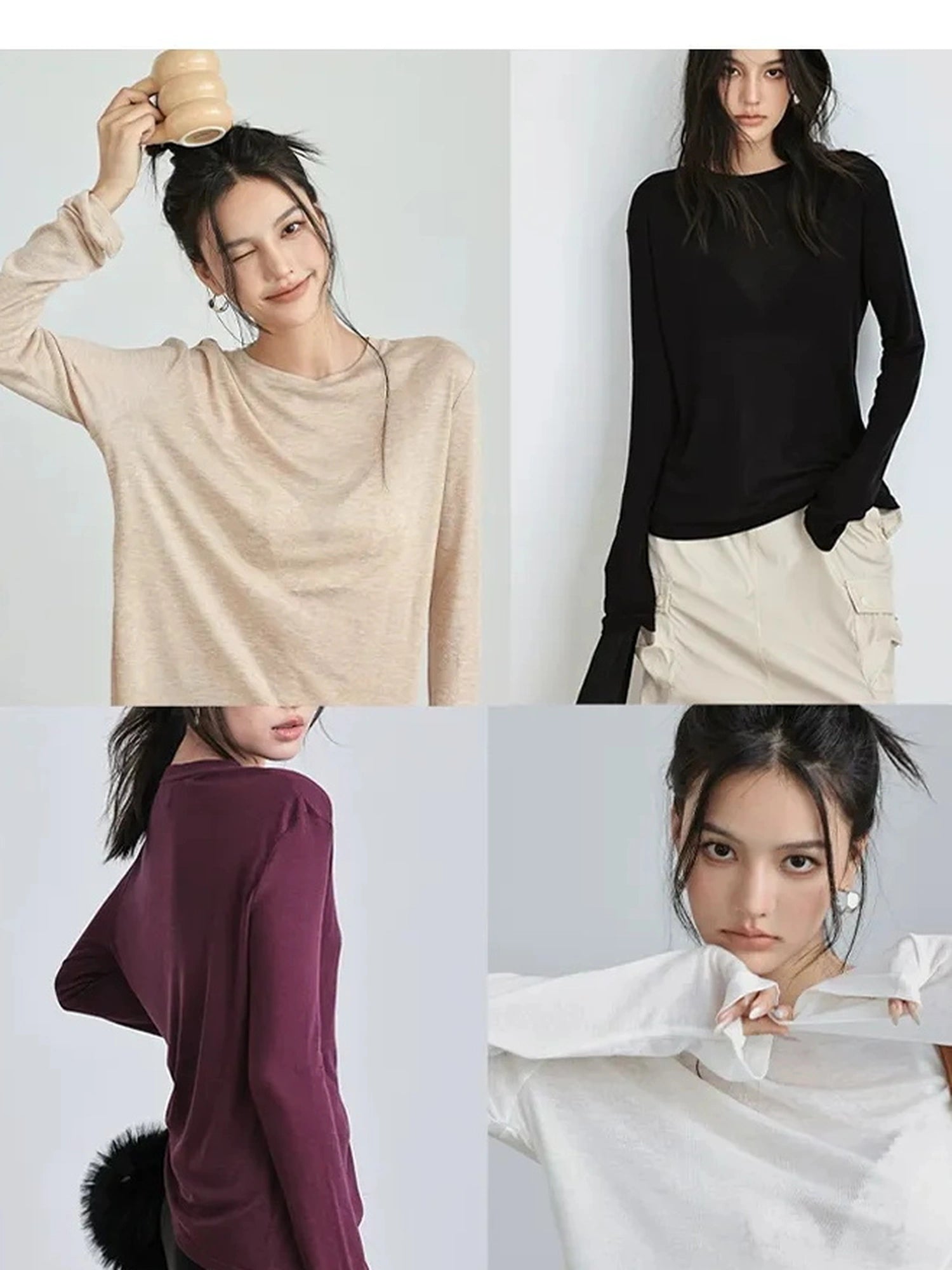 FU FRESH UP Tencel Wool Relaxed Fit V-neck T-shirt Long Sleeve