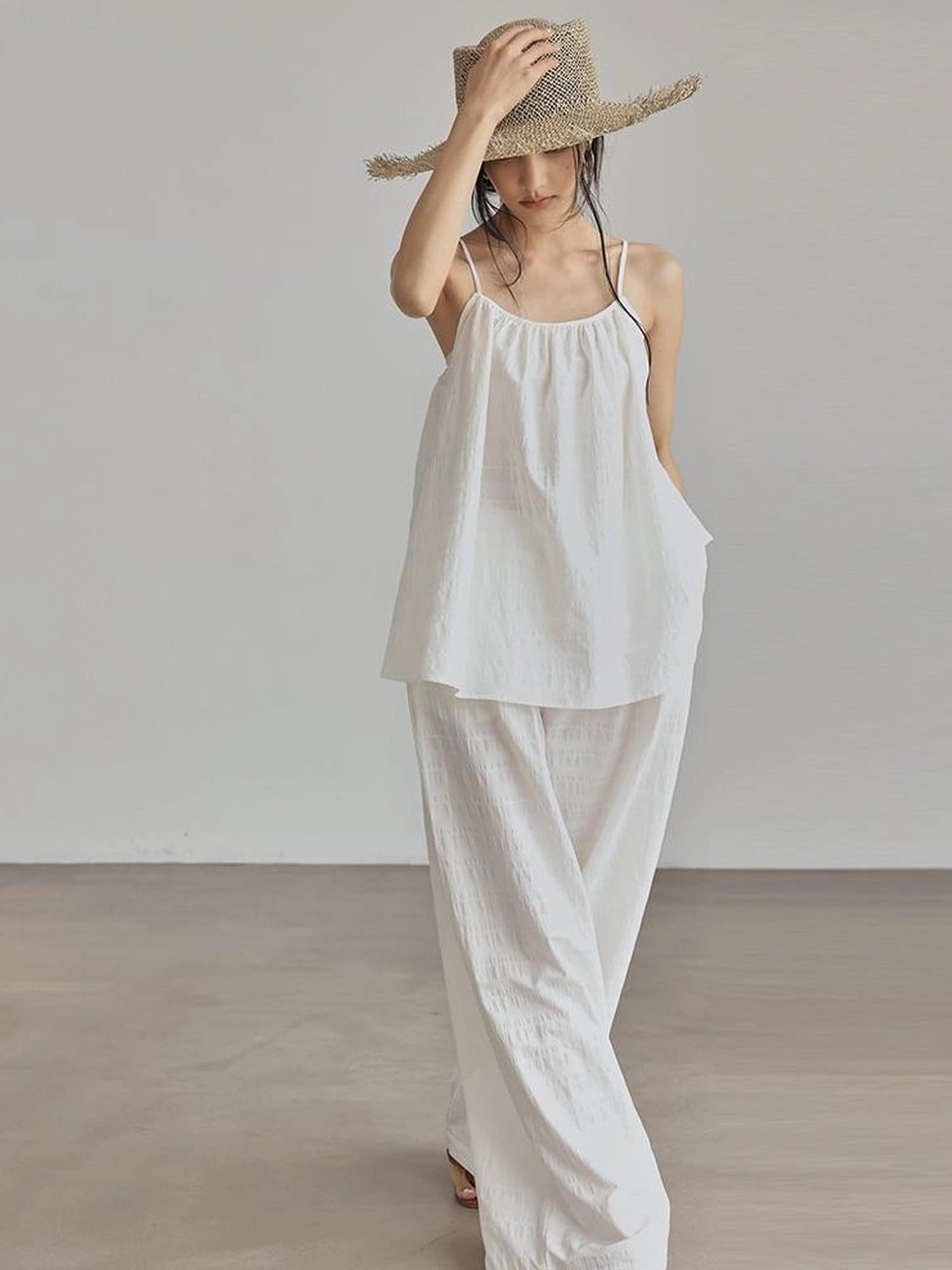 FU FRESH UP Textured French Ribbed Cami And Pant Set