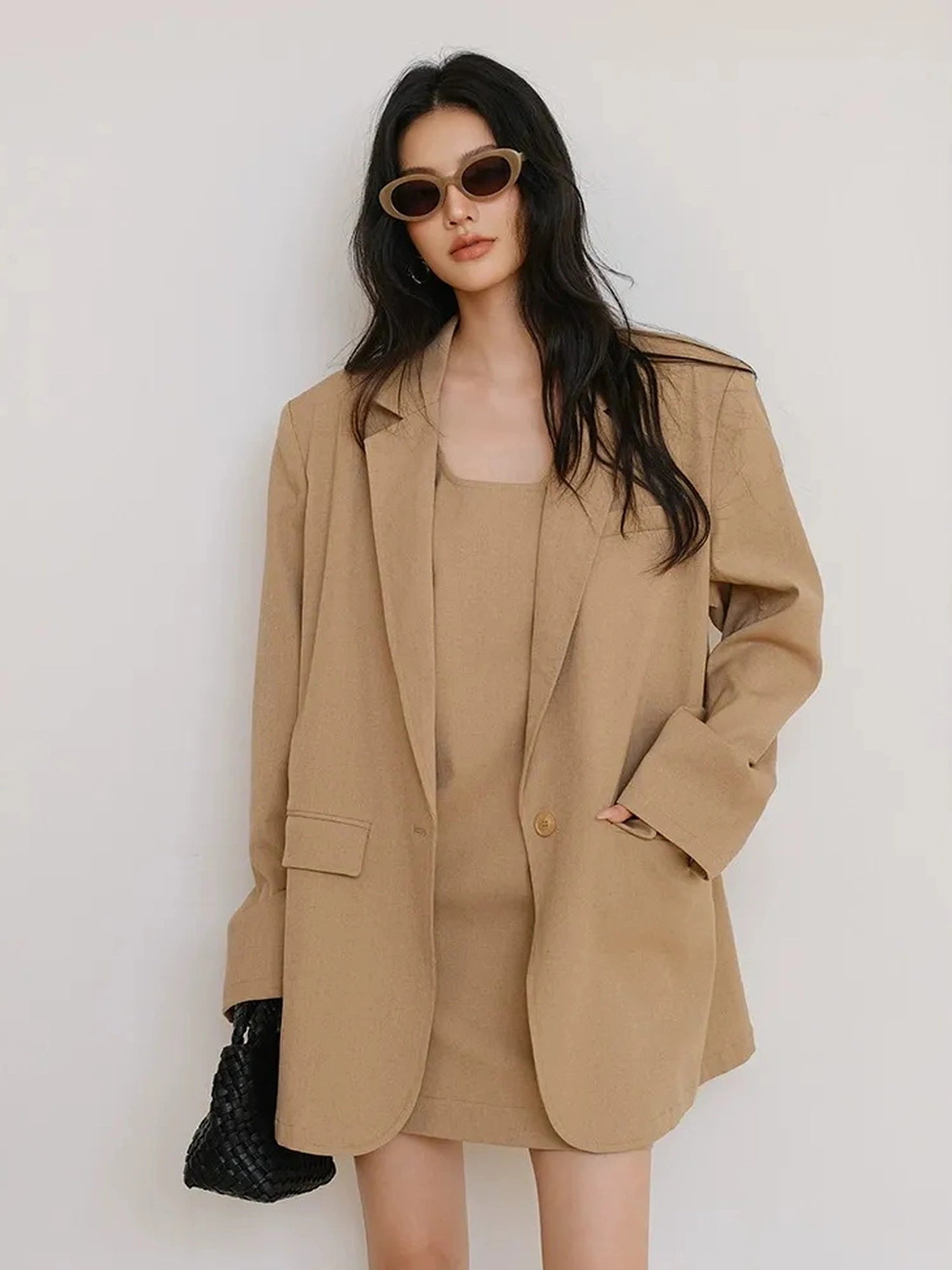 FU FRESH UP Textured Linen Blend Waistcoat Dress Blazer Set