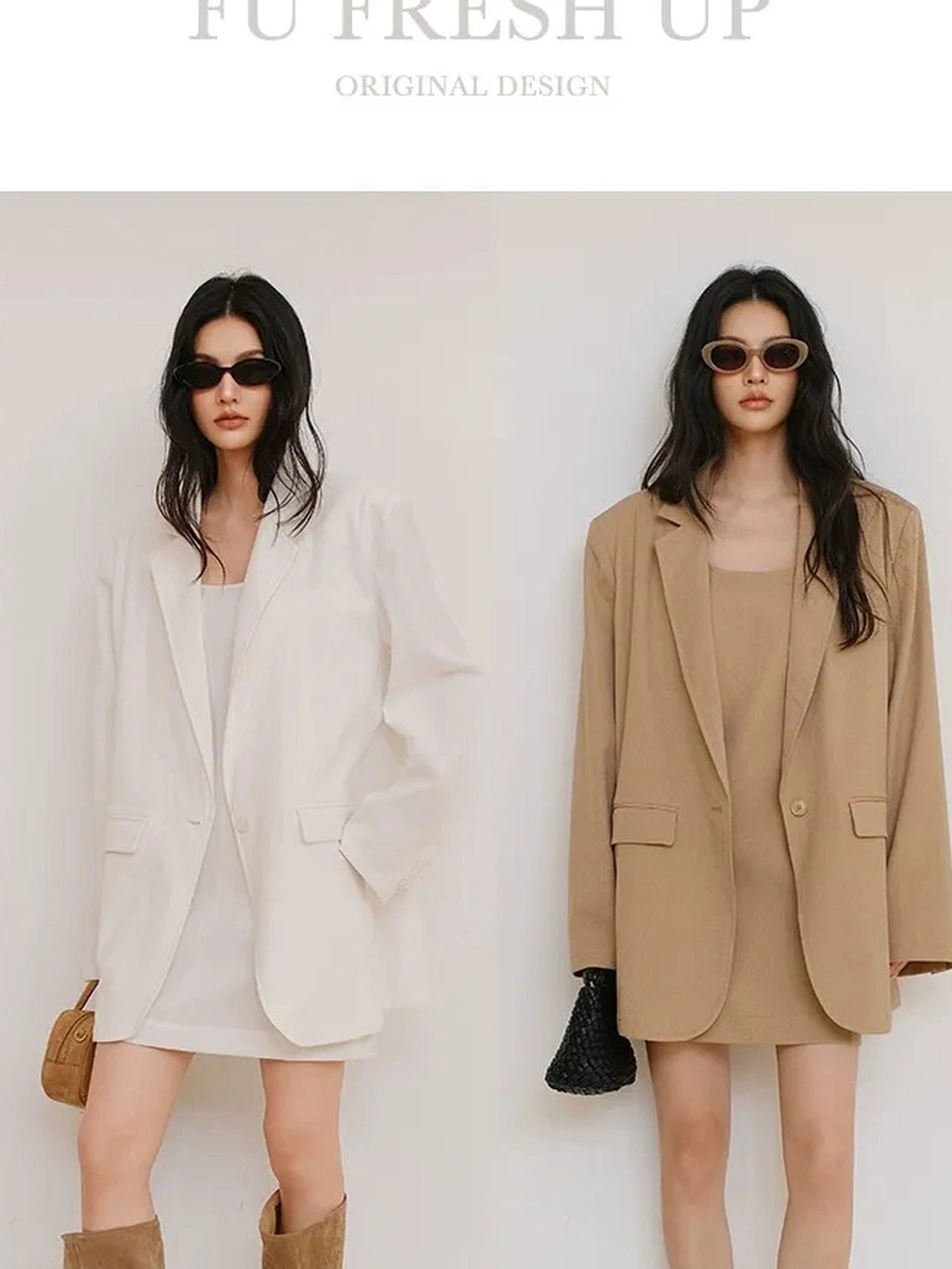 FU FRESH UP Textured Linen Blend Waistcoat Dress Blazer Set