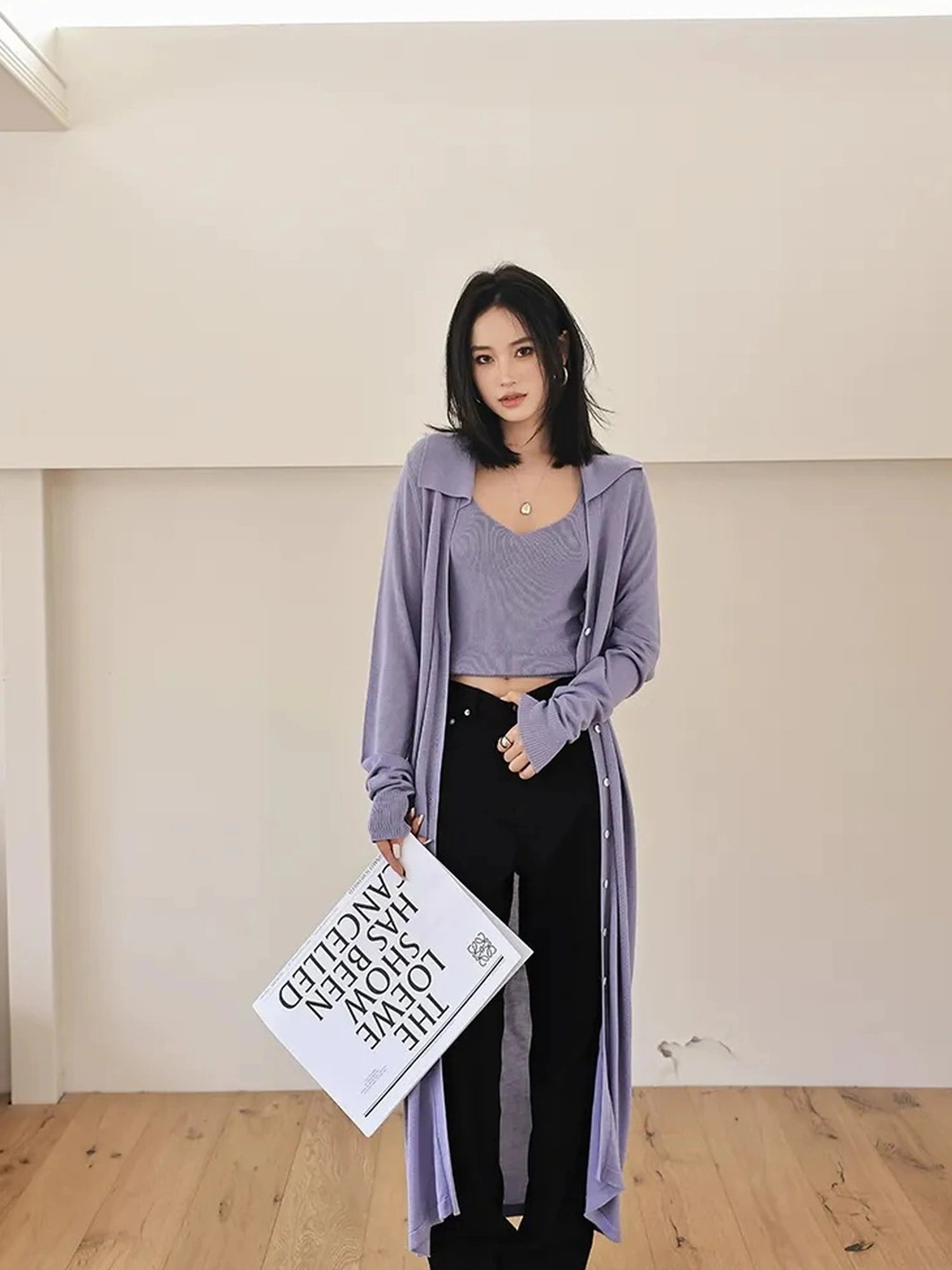 FU FRESH UP V-neck Long Rayleece Knit Cardigan Set