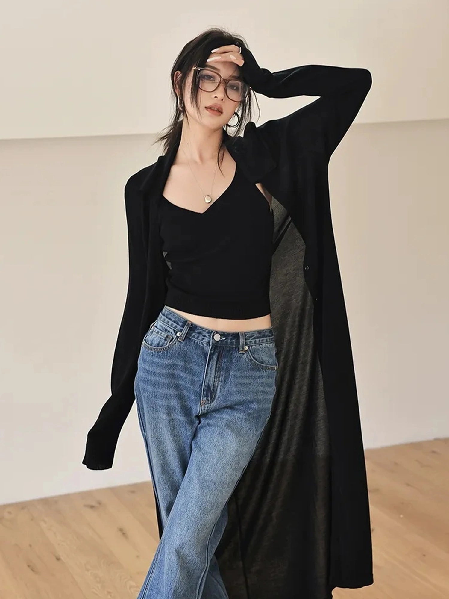 FU FRESH UP V-neck Long Rayleece Knit Cardigan Set
