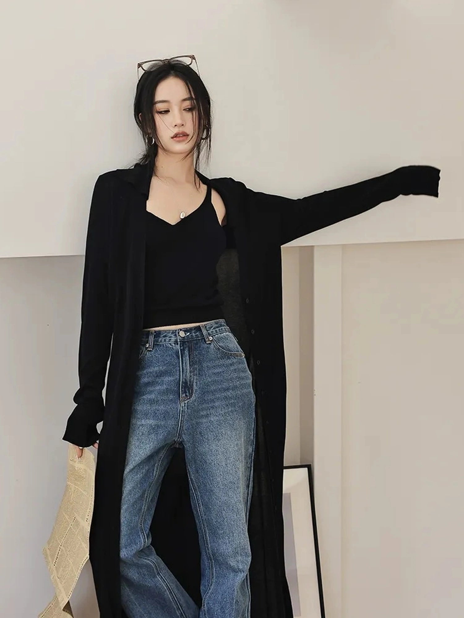 FU FRESH UP V-neck Long Rayleece Knit Cardigan Set